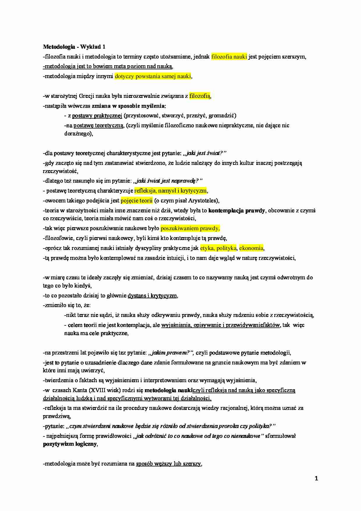 Wprowadzenie do filozofii- notatki z wykładów.doc - strona 1