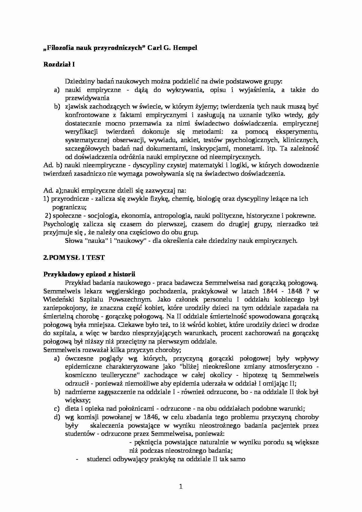 Hempel - Filozofia nauk przyrodniczych - strona 1