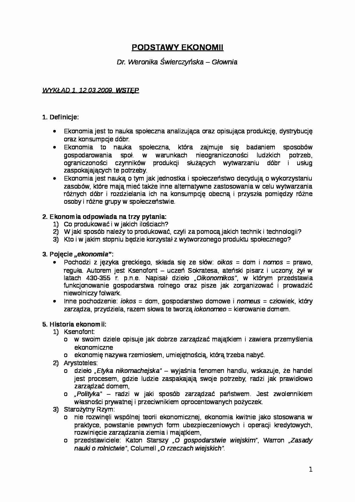 Ekonomia - Historia ekonomii - Działy ekonomii - strona 1