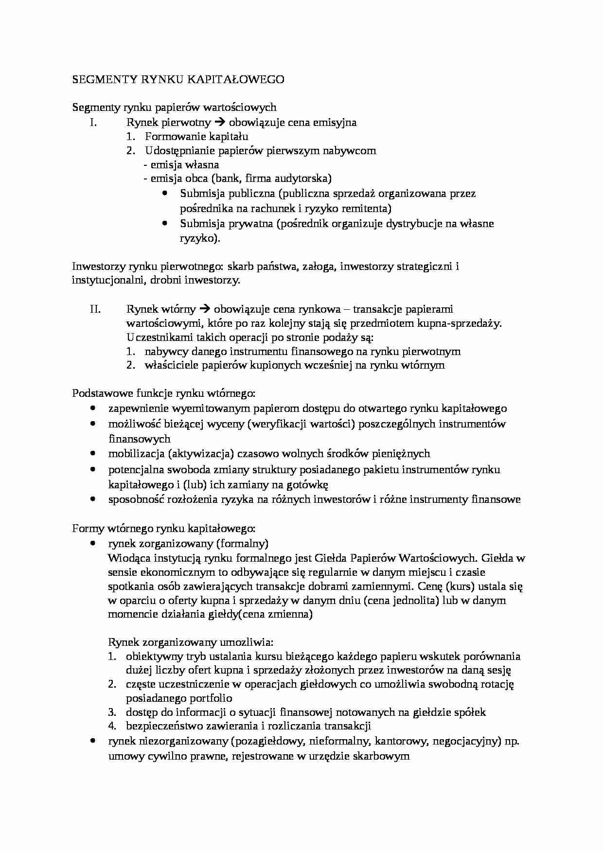segmenty rynku kapitałowego - strona 1