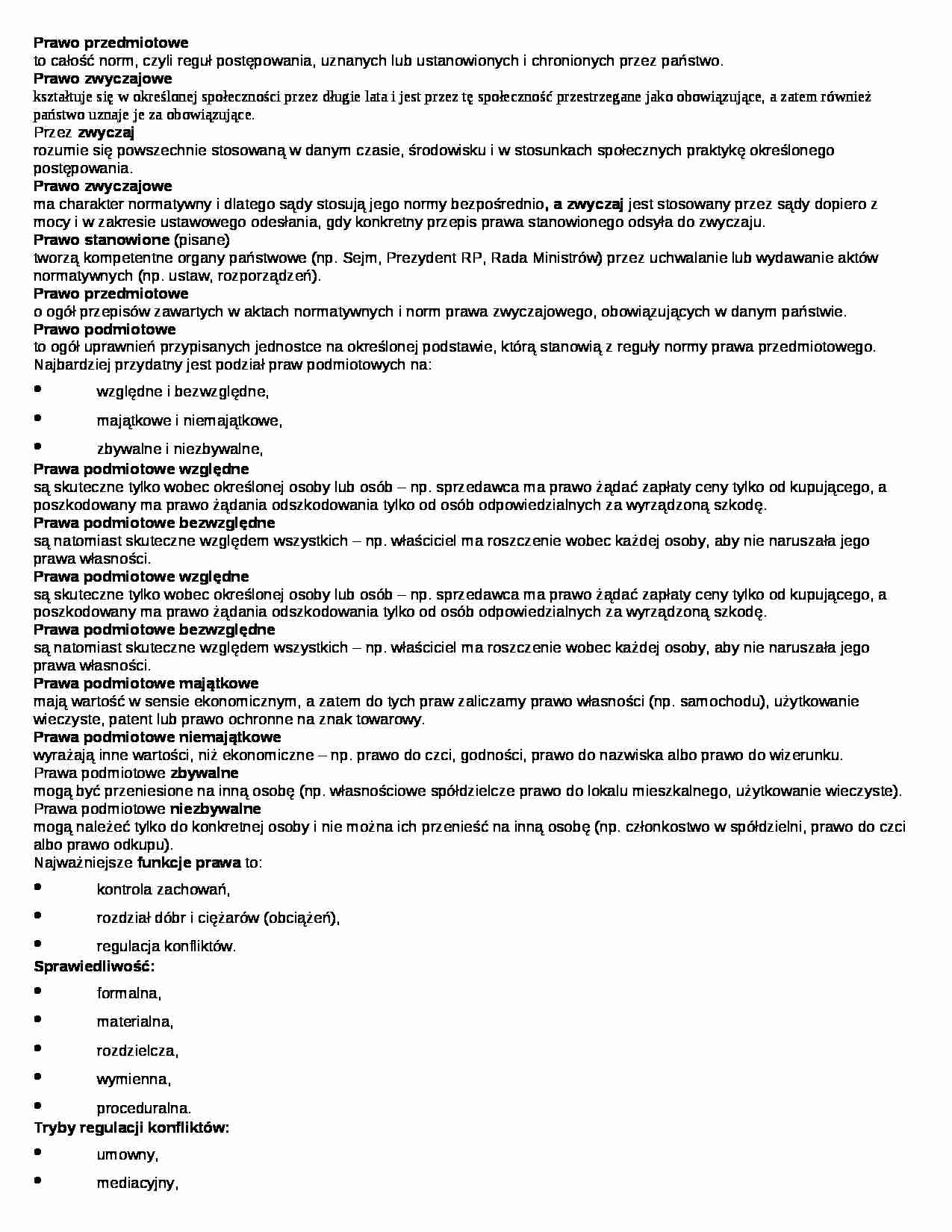 ogólne wiadomości o prawie - Prawo przedmiotowe - strona 1