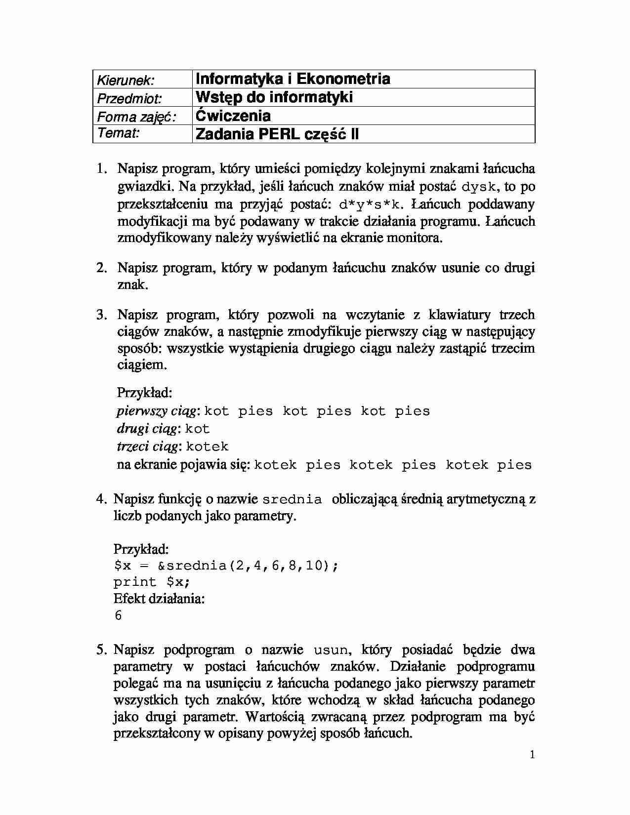 Perl - zadania - strona 1