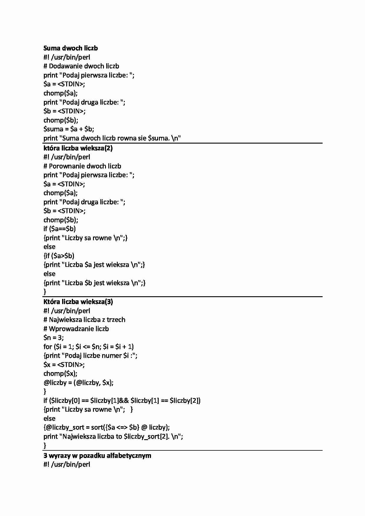 Perl - rozwiązane zadania - strona 1