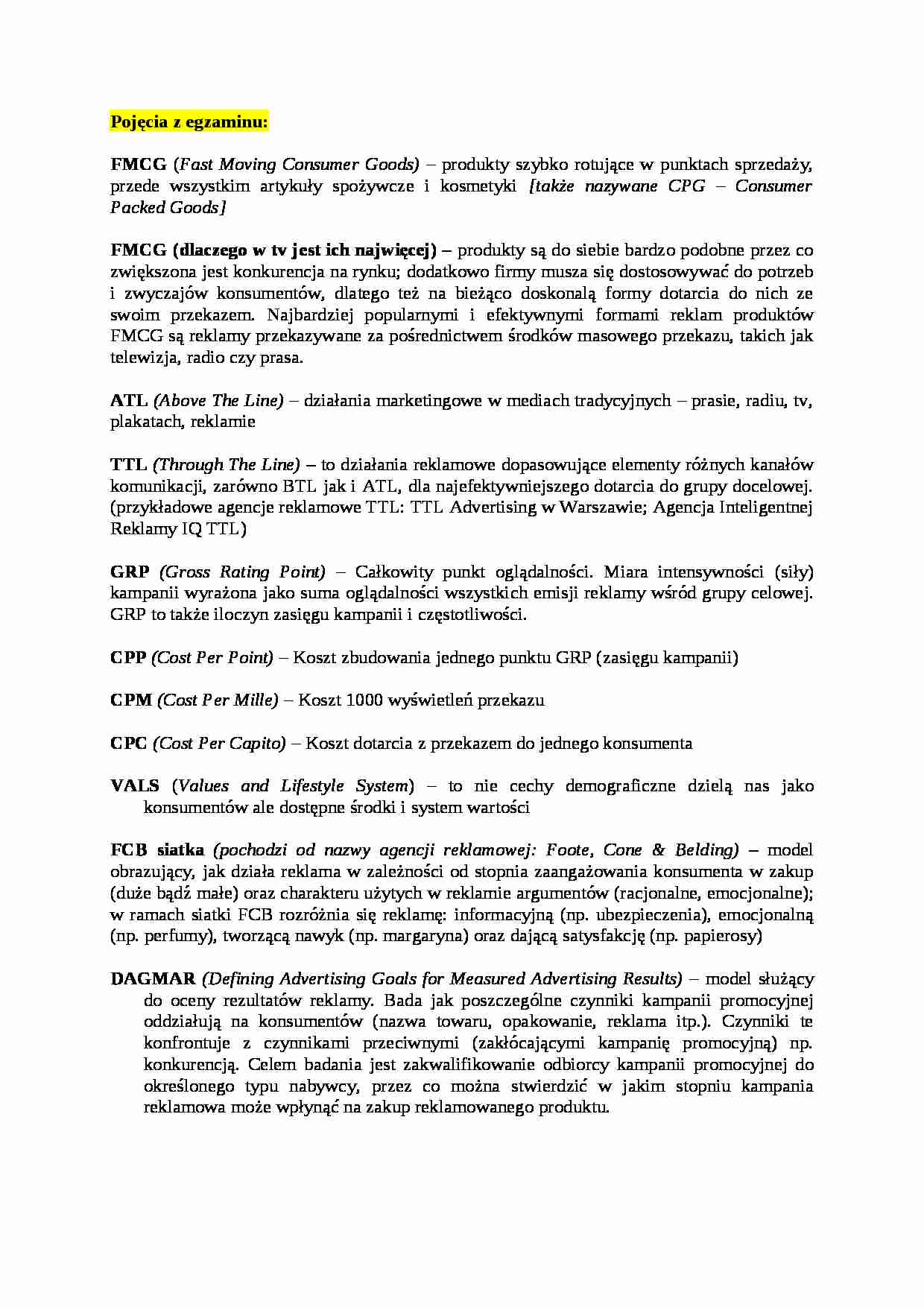 Opracowanie do egzaminu - Fast Moving Consumer Goods - strona 1