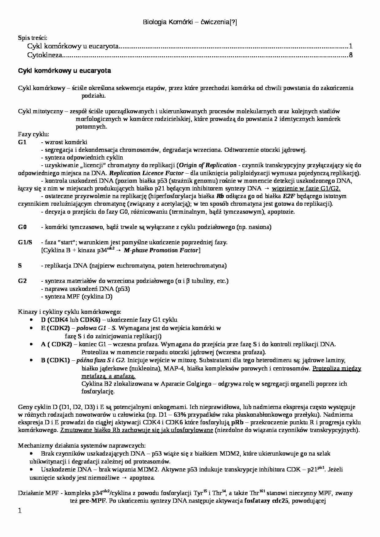 Cytokineza, cykl komórkowy - strona 1