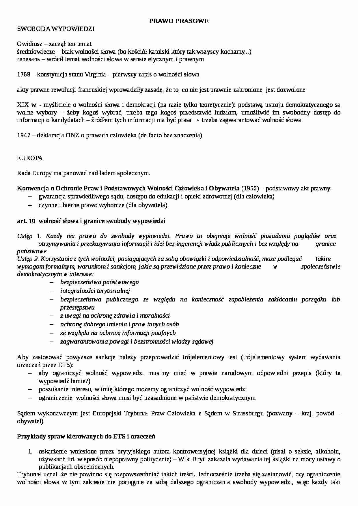 Prawo prasowe - swobowa wypowiedzi - strona 1