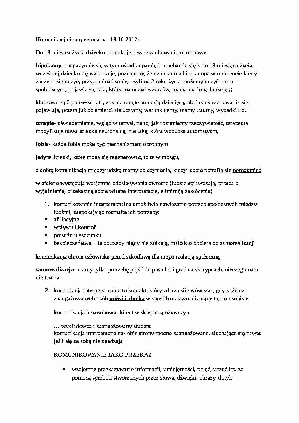Komunikacja interpersonalna - konwersatorium - strona 1