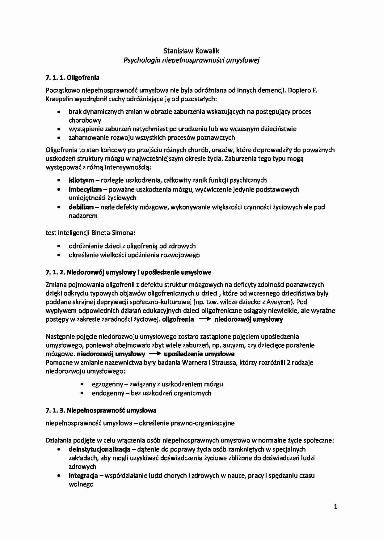 Kowalik Psychologia niepełnosprawności umysłowej - strona 1