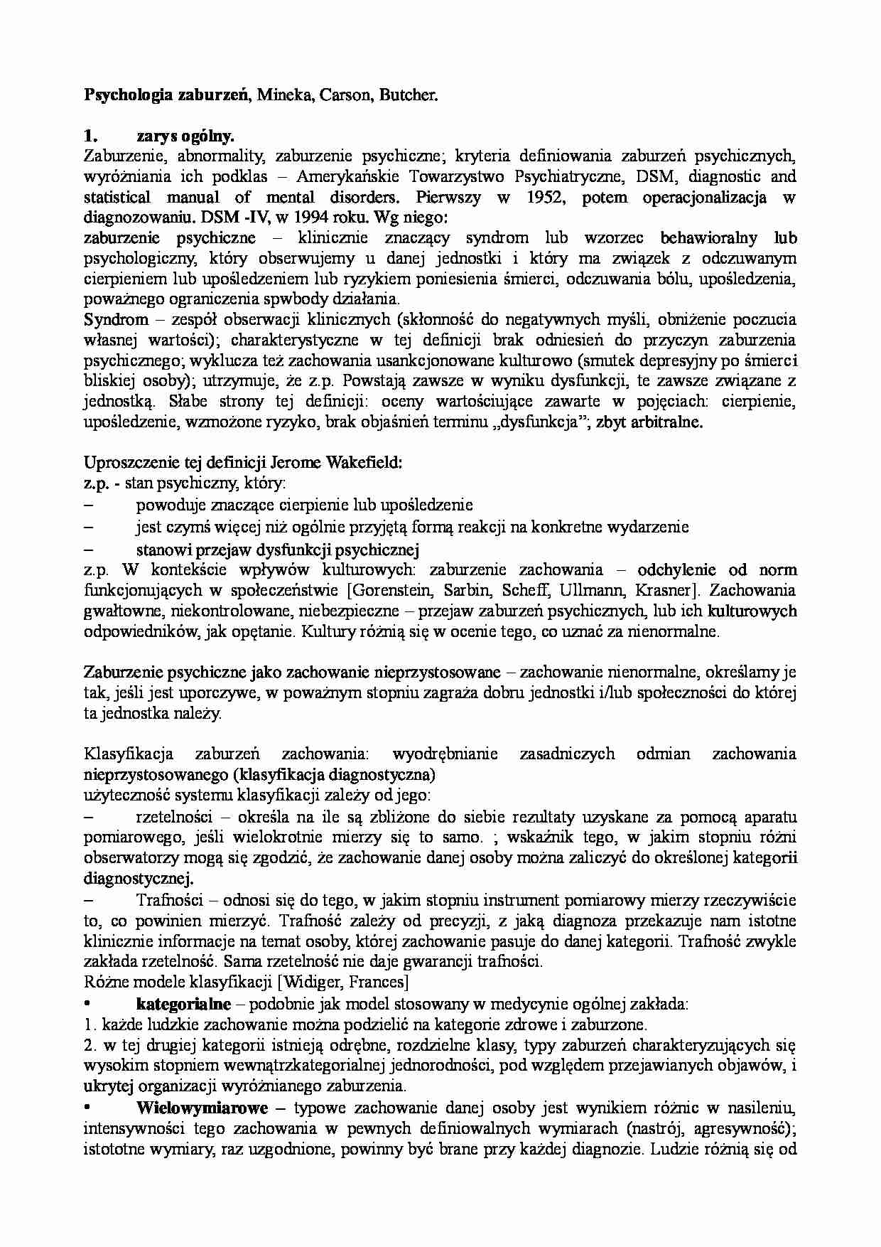 Mineka, Carson - Psychologia zaburzeń - strona 1