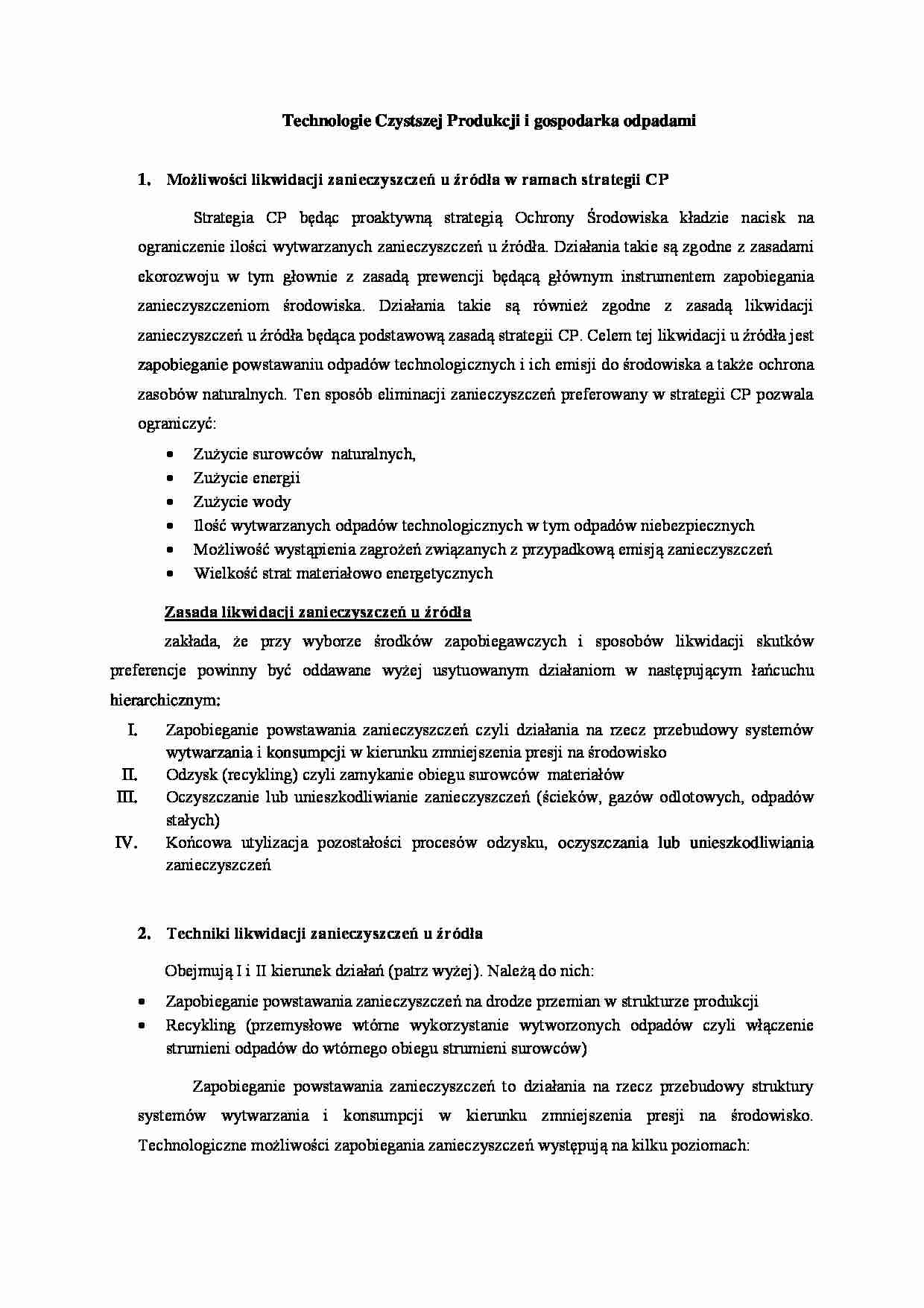 Technologie czystszej produkcji i gospodarka odpadami - strona 1