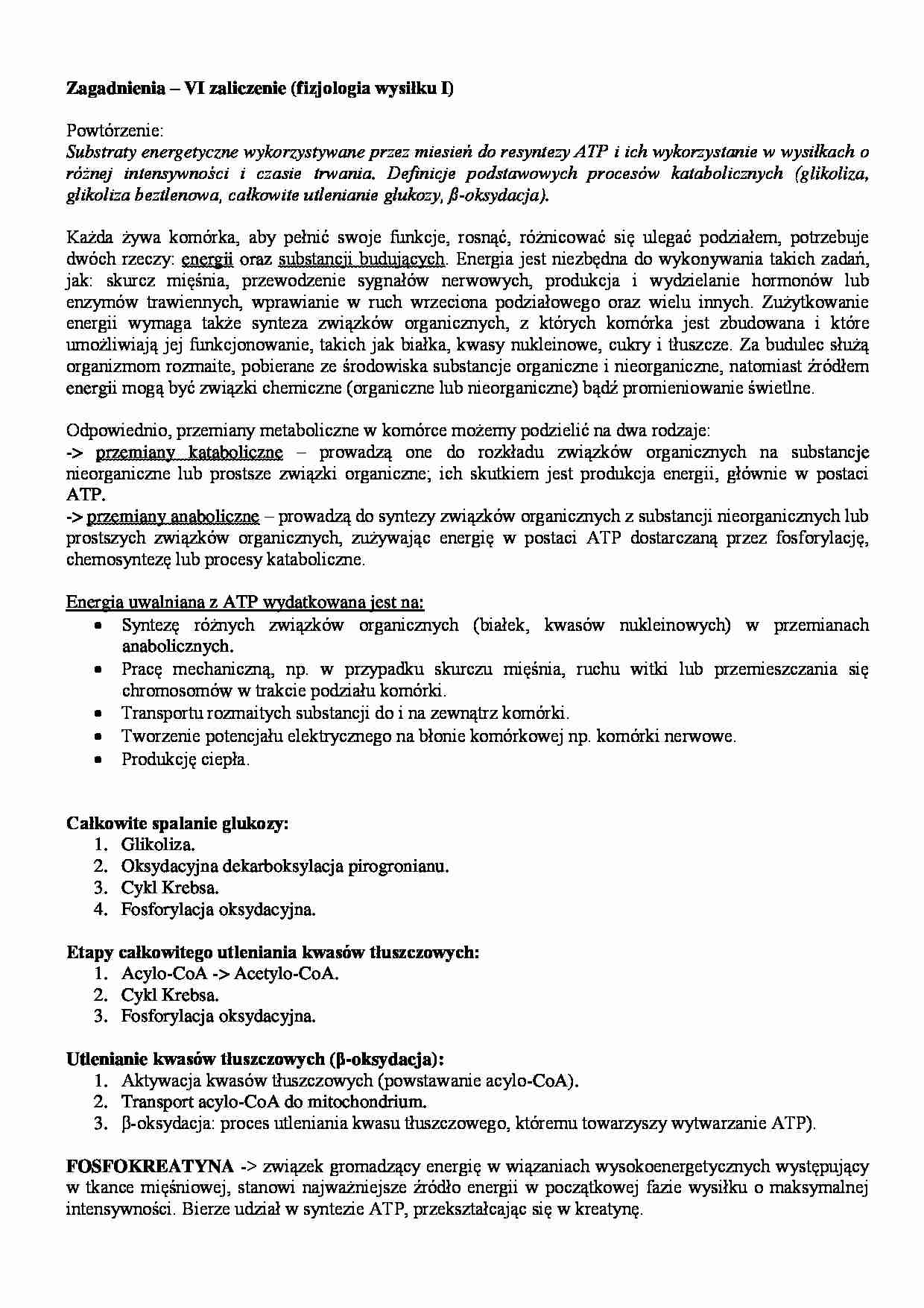 Fizjologia wysiłku - zagadnienia na egzamin - strona 1