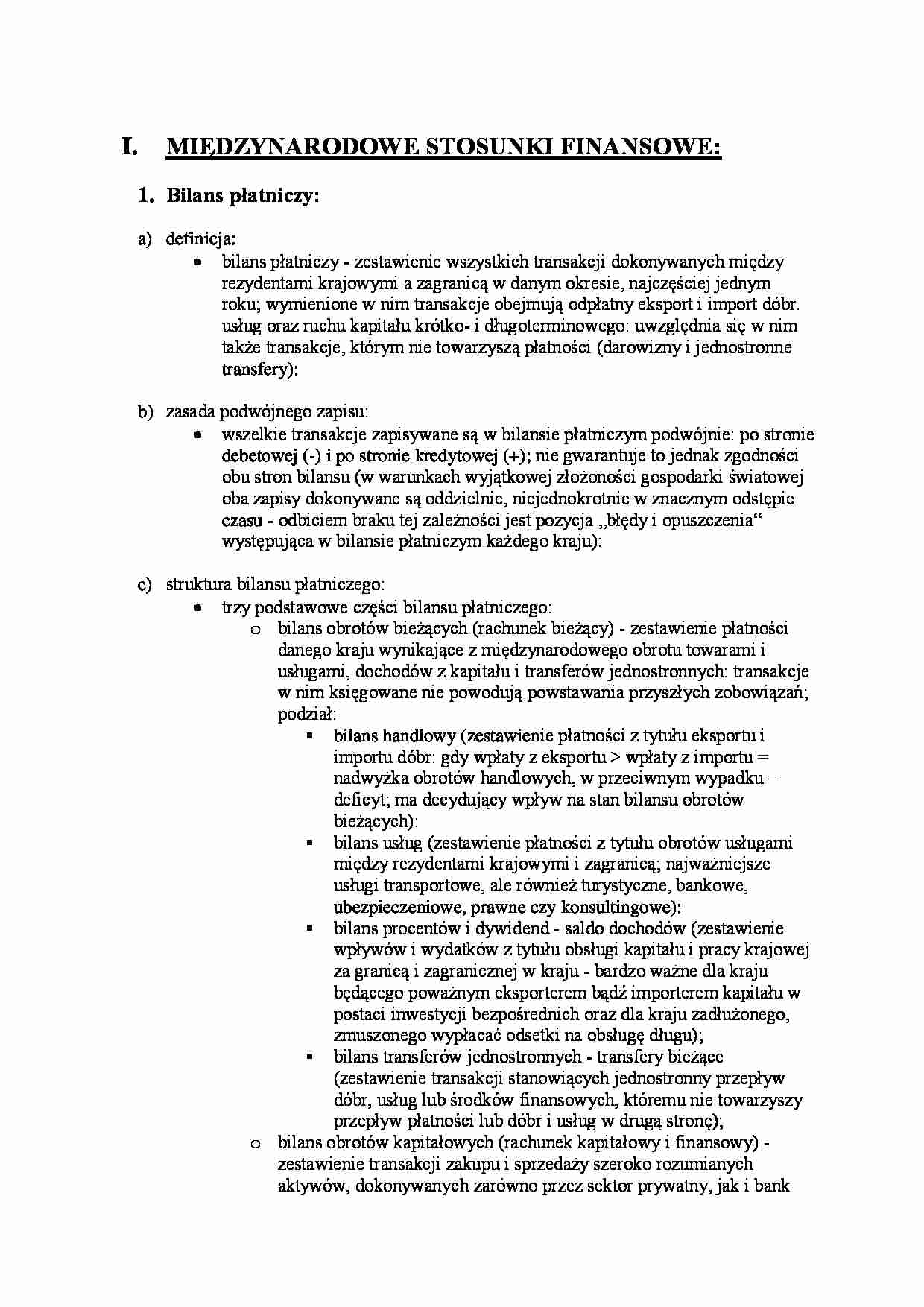 MIĘDZYNARODOWE STOSUNKI FINANSOWE - strona 1