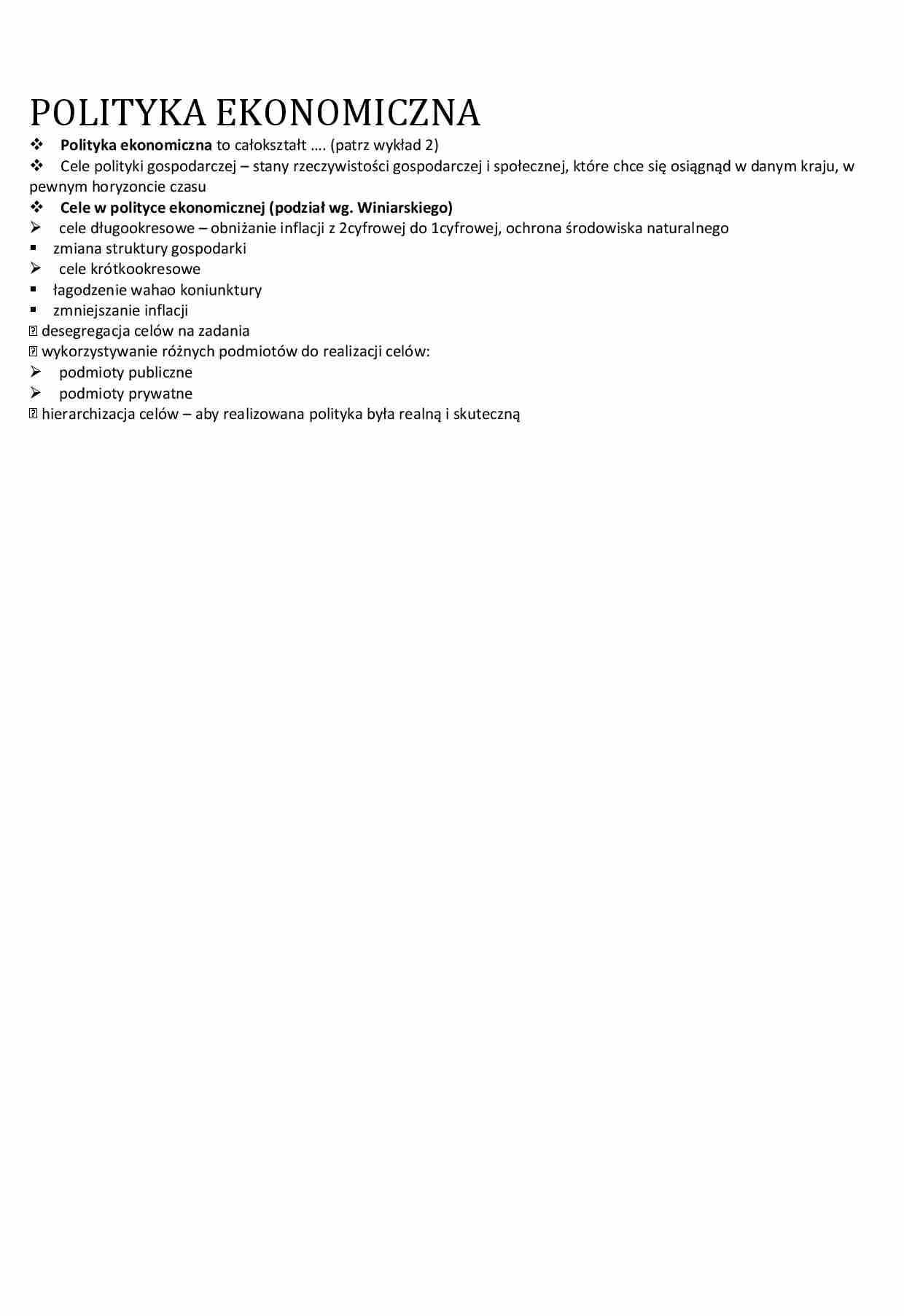 POLITYKA EKONOMICZNA zagadnienia - strona 1