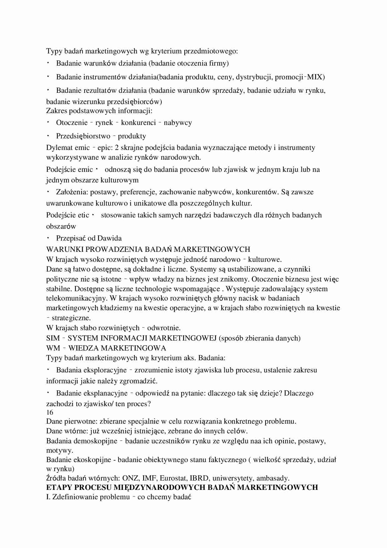 Typy badań marketingowych - strona 1