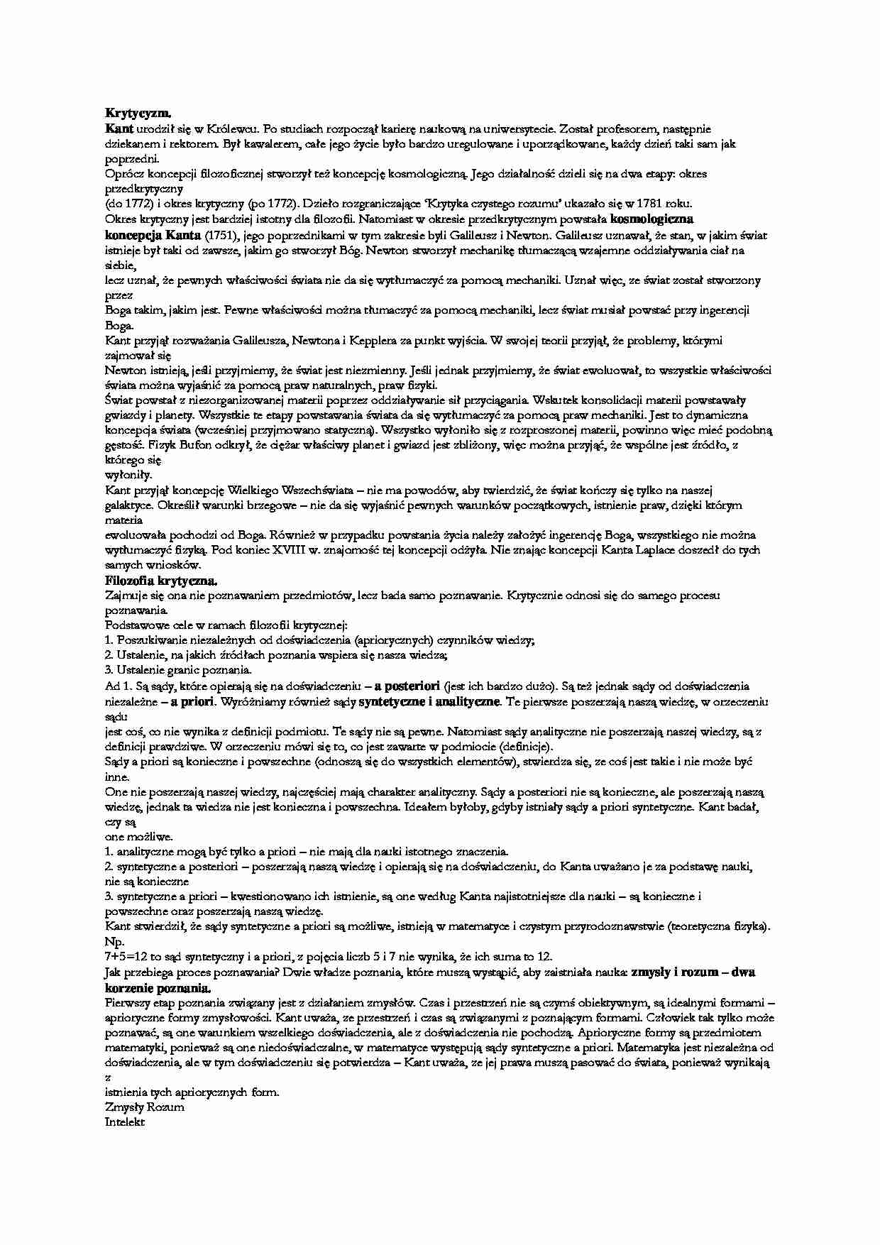 Krytycyzm - Kant - strona 1