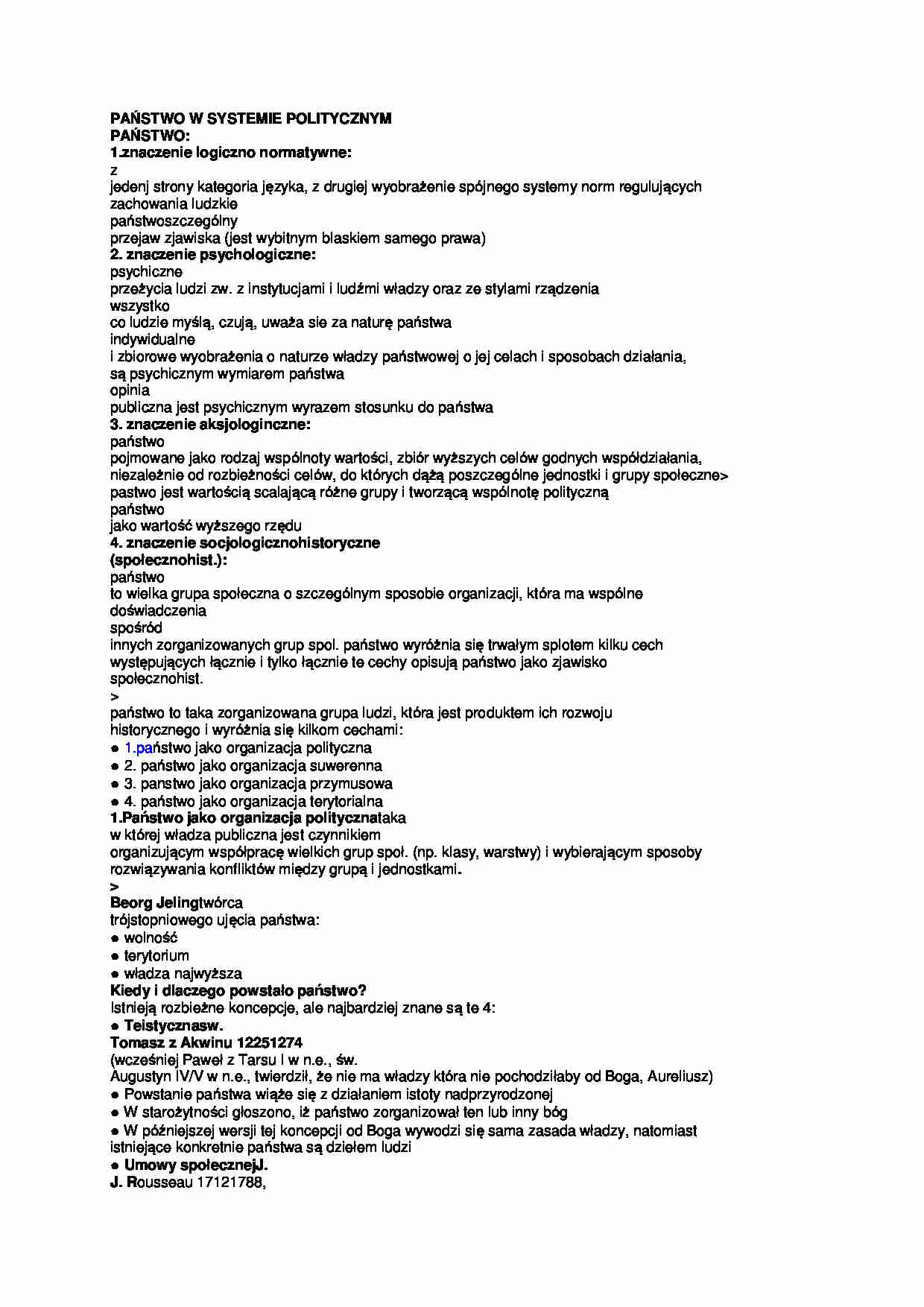 PAŃSTWO W SYSTEMIE POLITYCZNYM - strona 1