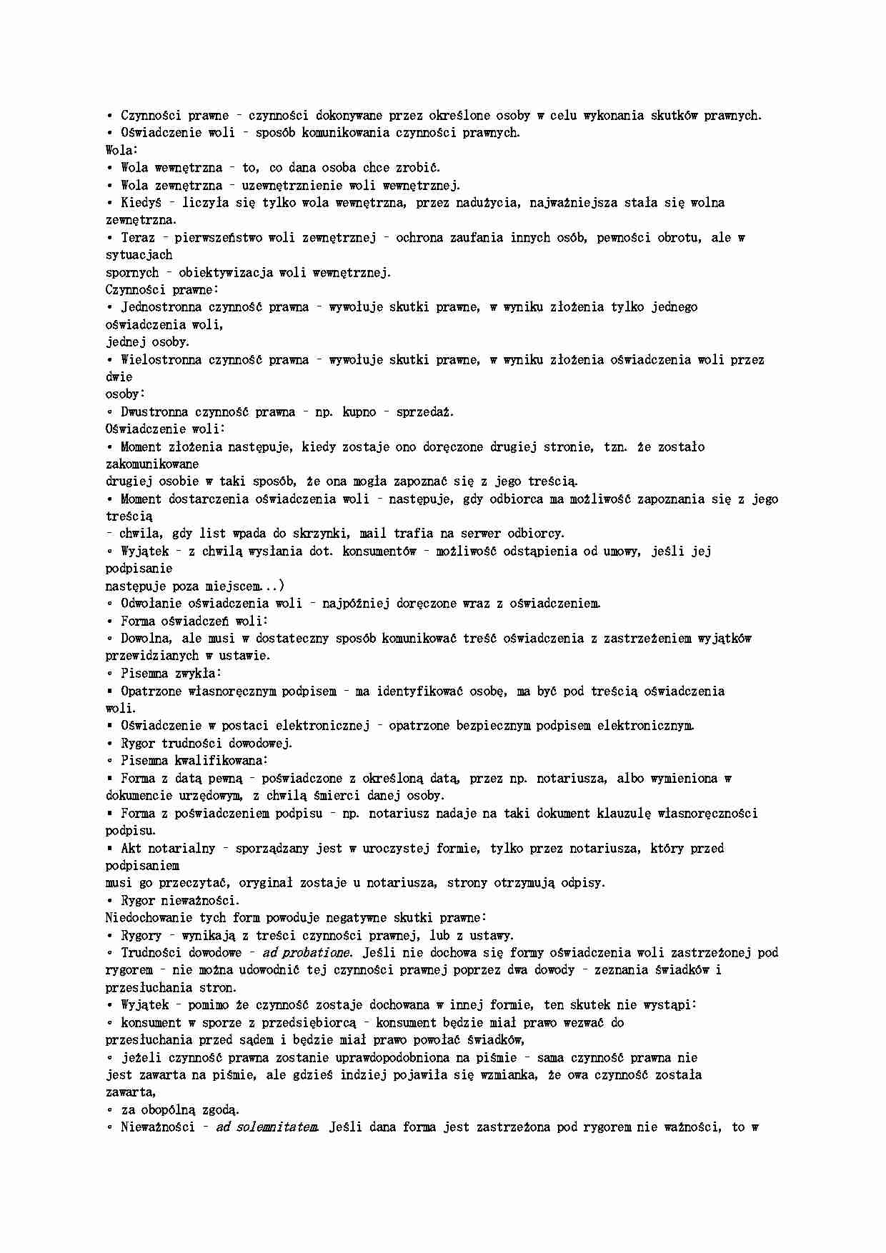 Czynności prawne i oświadczenie woli - strona 1