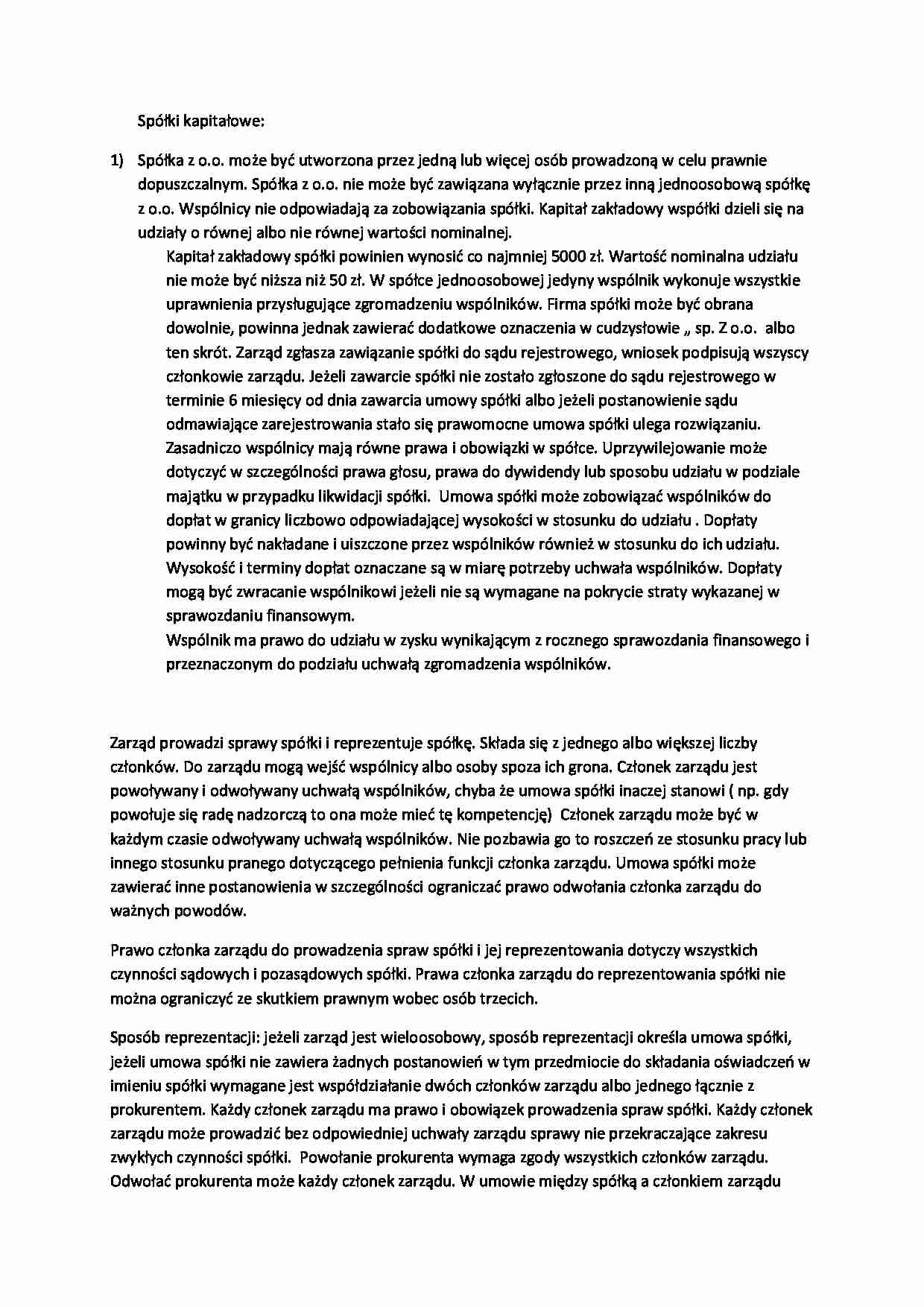 spółki kapitałowe - Spółka z o.o. - strona 1