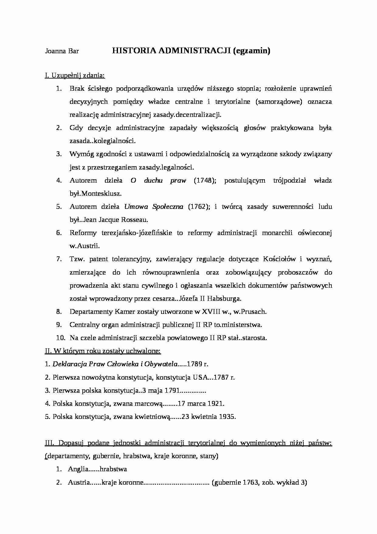 Test gotowy na egzamin z historii administracji - strona 1