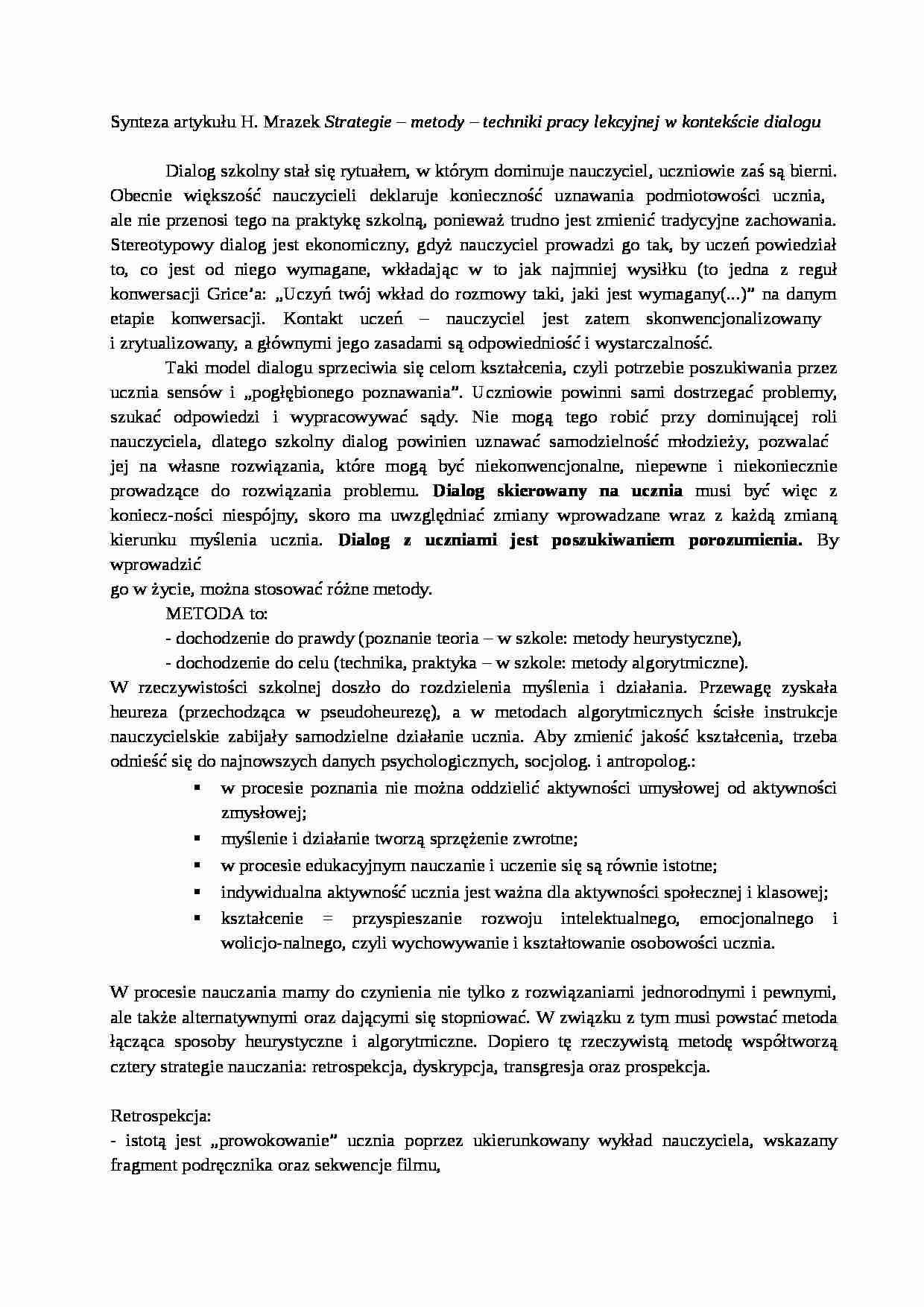 techniki pracy lekcyjnej w kontekście dialogu - strona 1