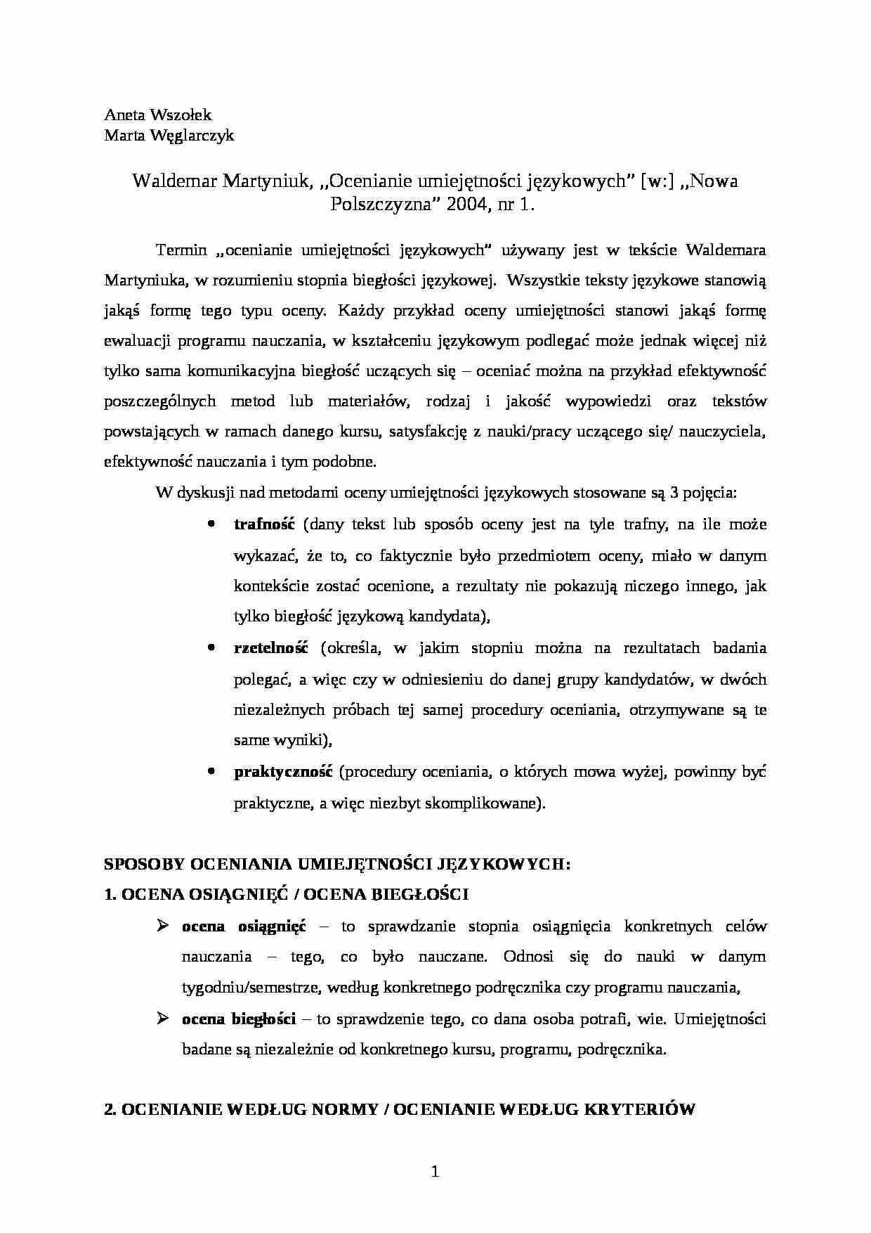 Ocenianie umiejetnosci językowych - strona 1