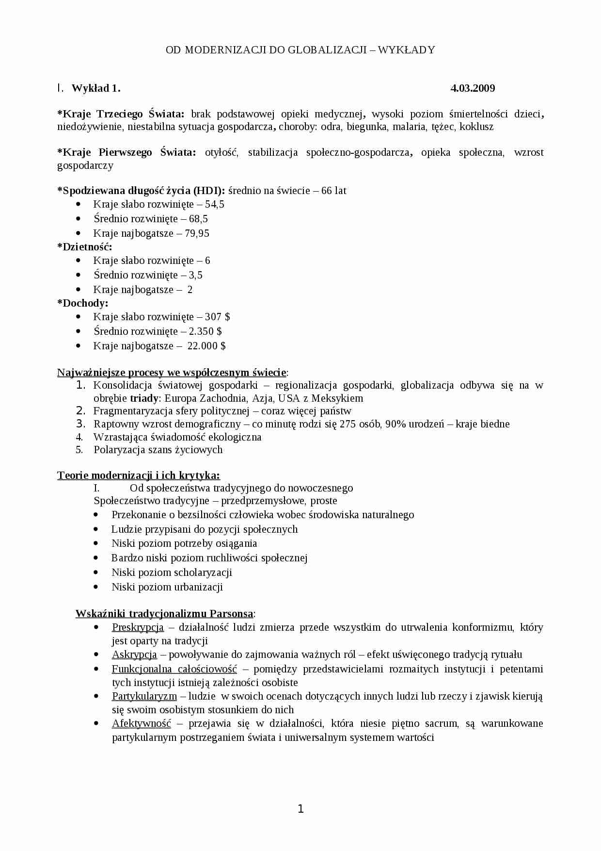 Od modernizacji do globalizacji wykłady - strona 1