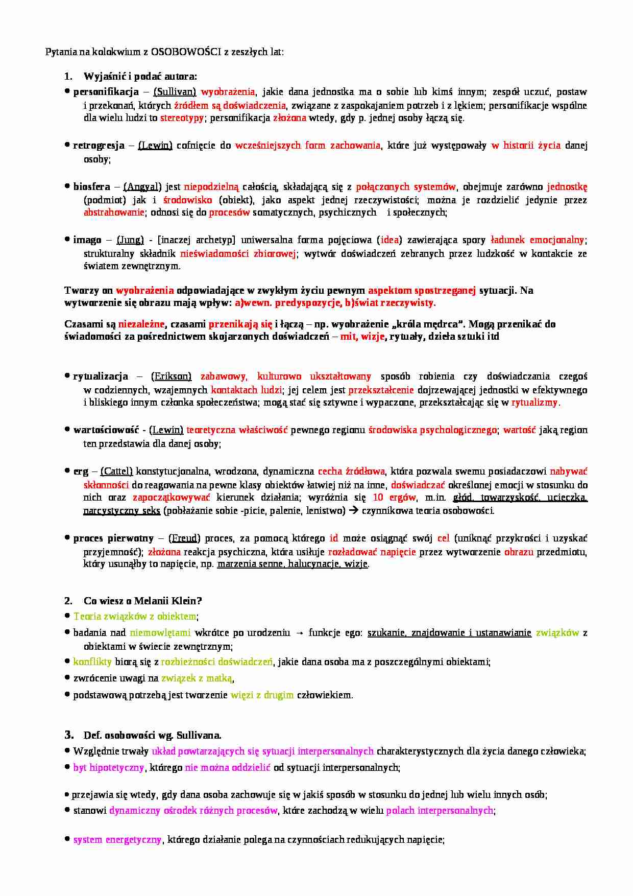 Pytania na kolokwium - Osobowość - strona 1