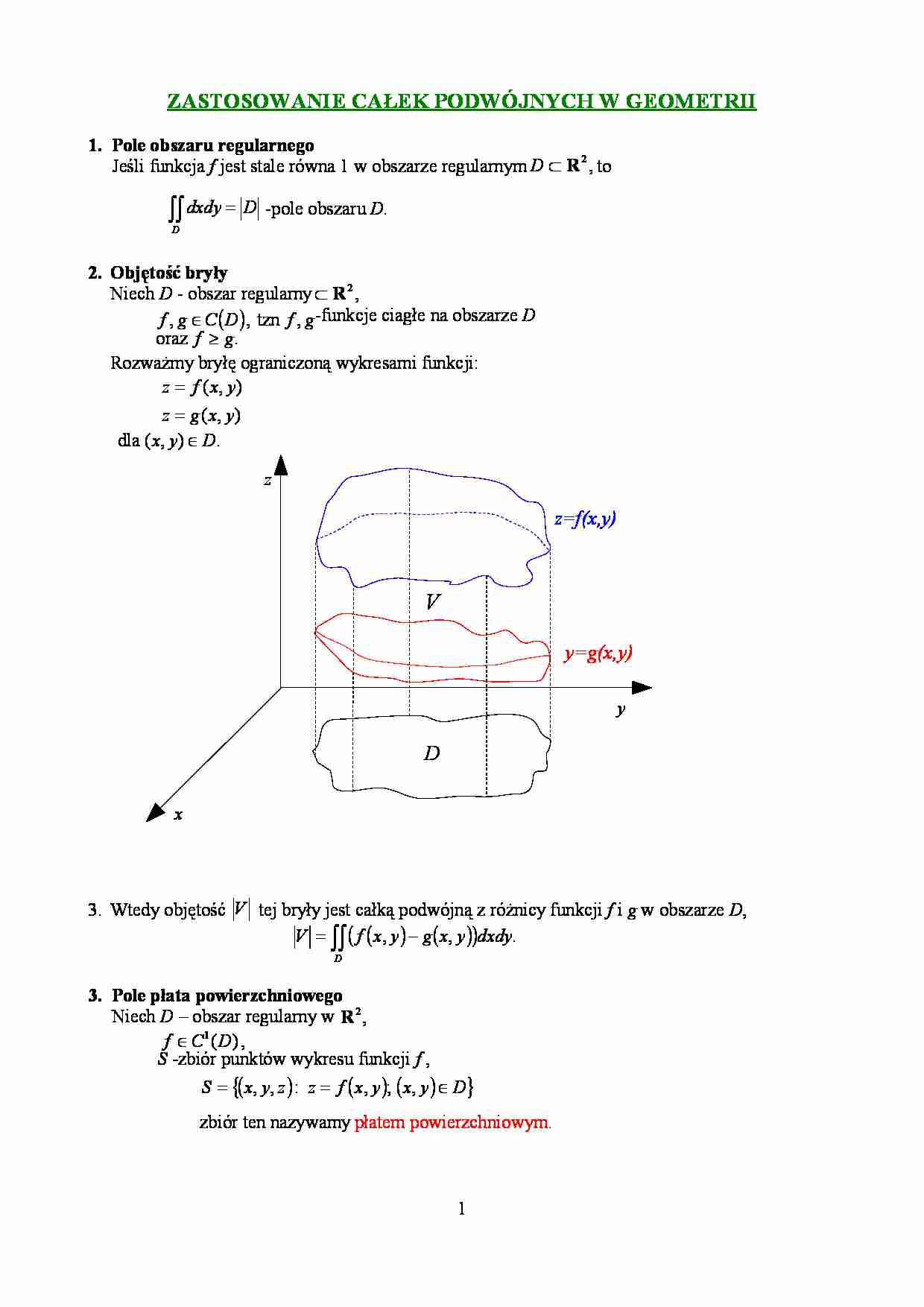 Zastosowanie całek podwójnych w geometrii - strona 1