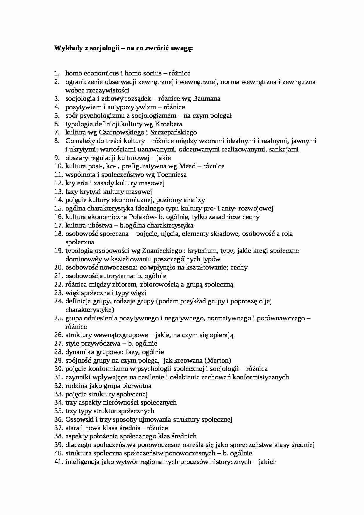 Socjologia wykłady - problemy do egzaminu - strona 1