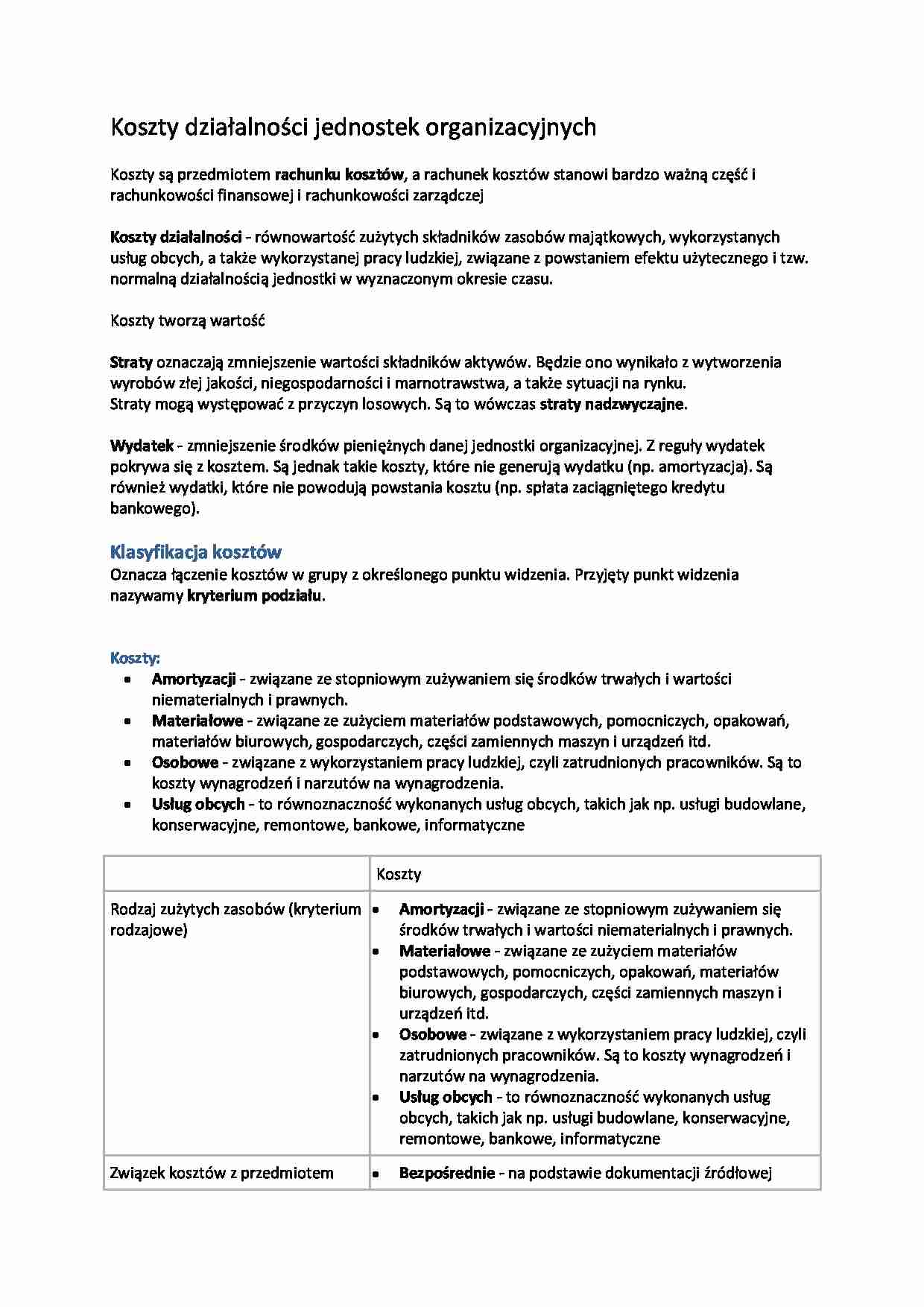 Koszty działalności jednostek organizacyjnych - strona 1