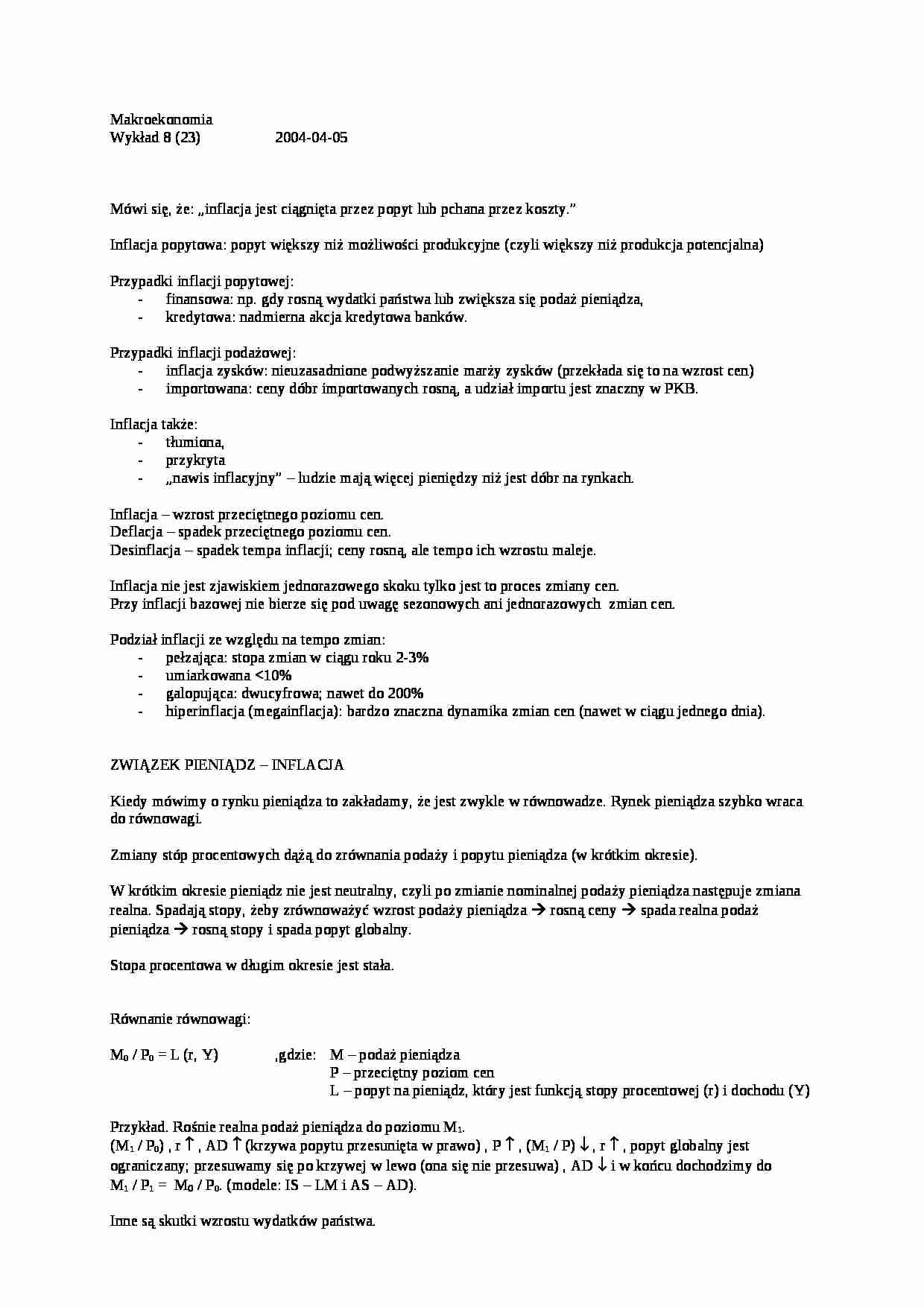 Makroekonomia - WYKŁAD 8 - strona 1