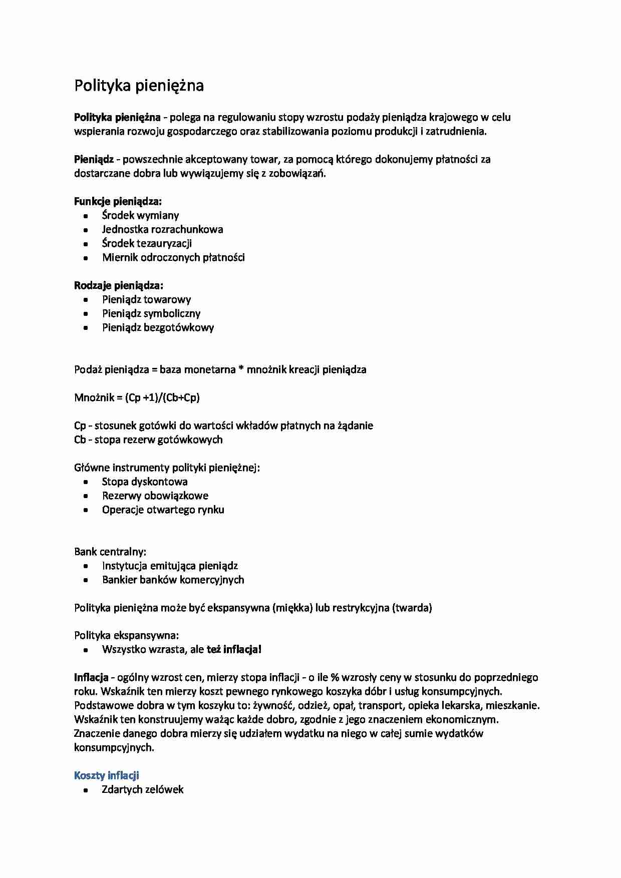 Polityka pieniężna - Inflacja - strona 1