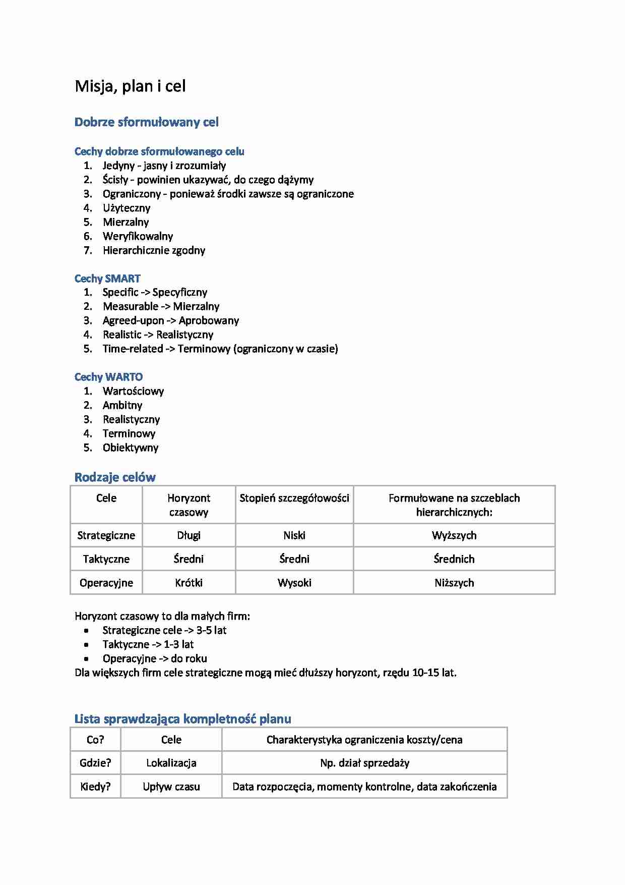 Misja, plan, cel - strona 1