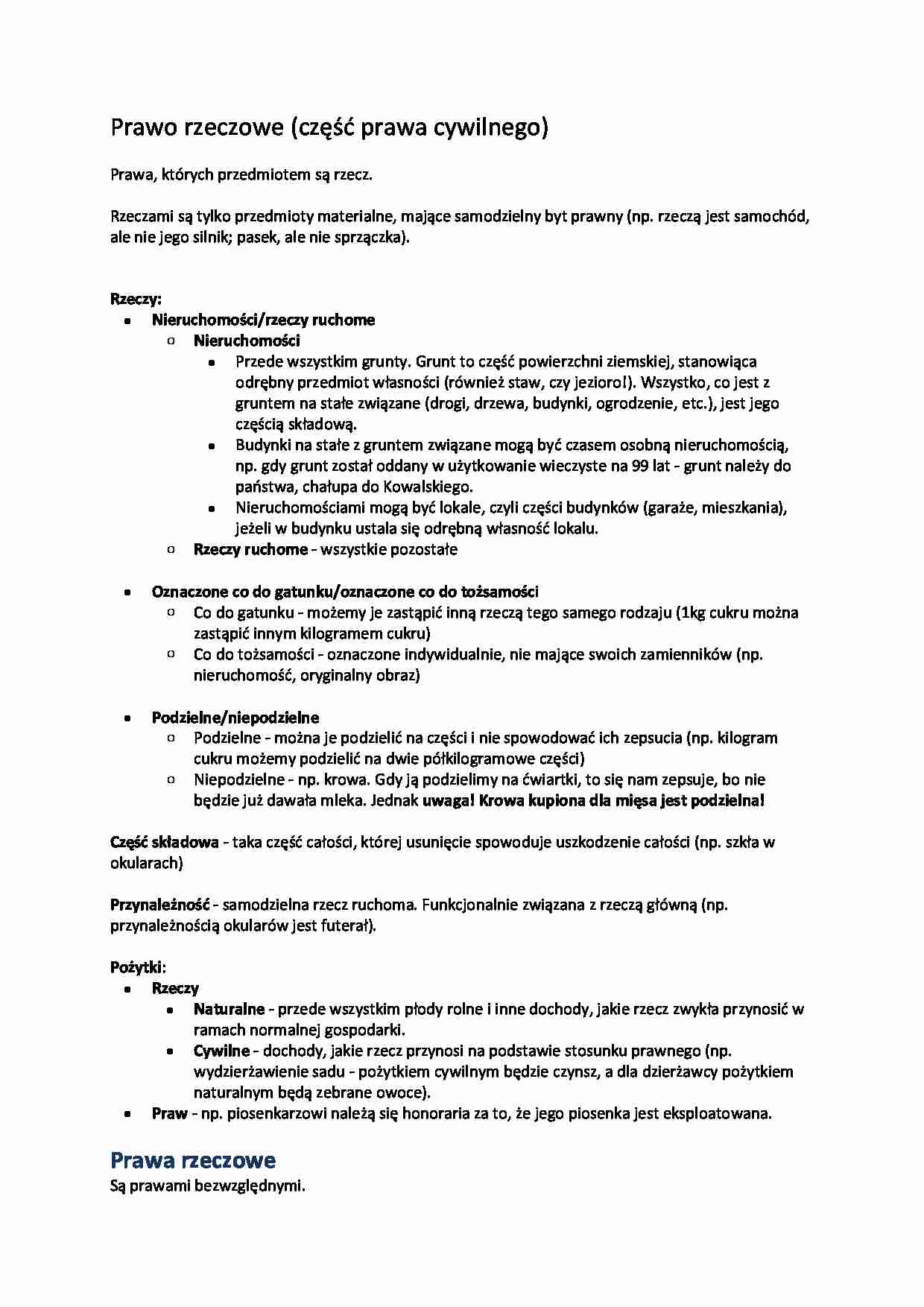 Prawo rzeczowe - Rodzaje rzeczy - strona 1