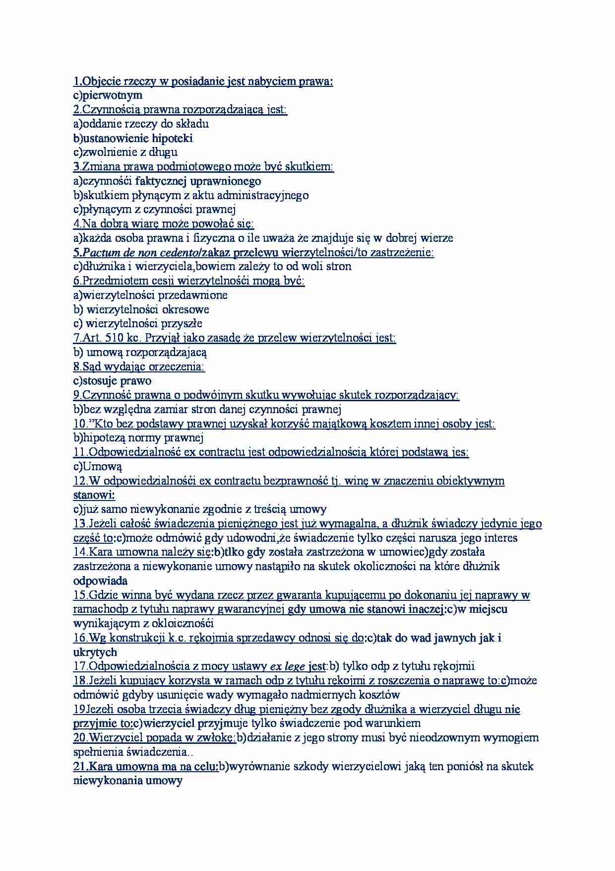 Prawo gospodarcze - test - Czynność prawna rozporządzającą - strona 1