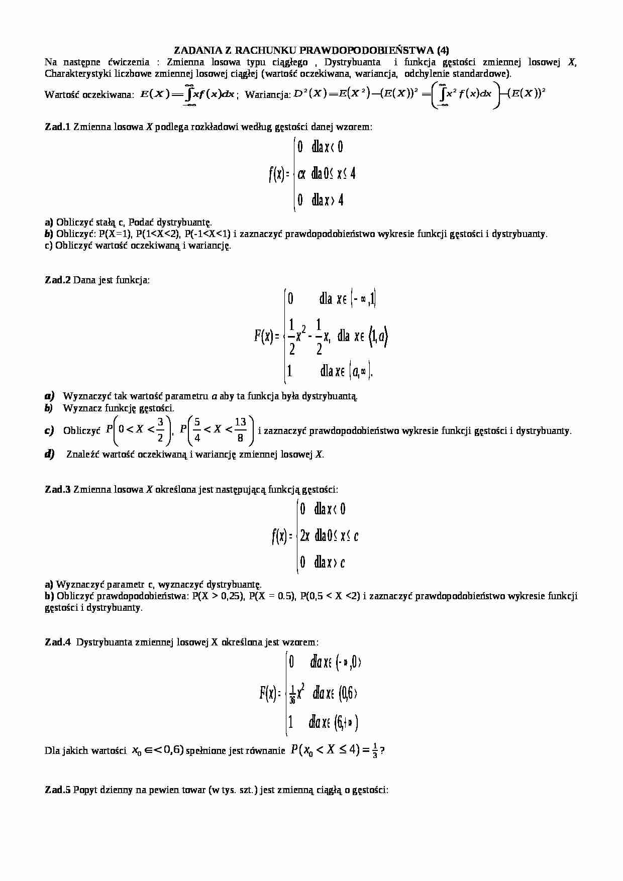 zadania zmienna losowa typu ciągłego - strona 1