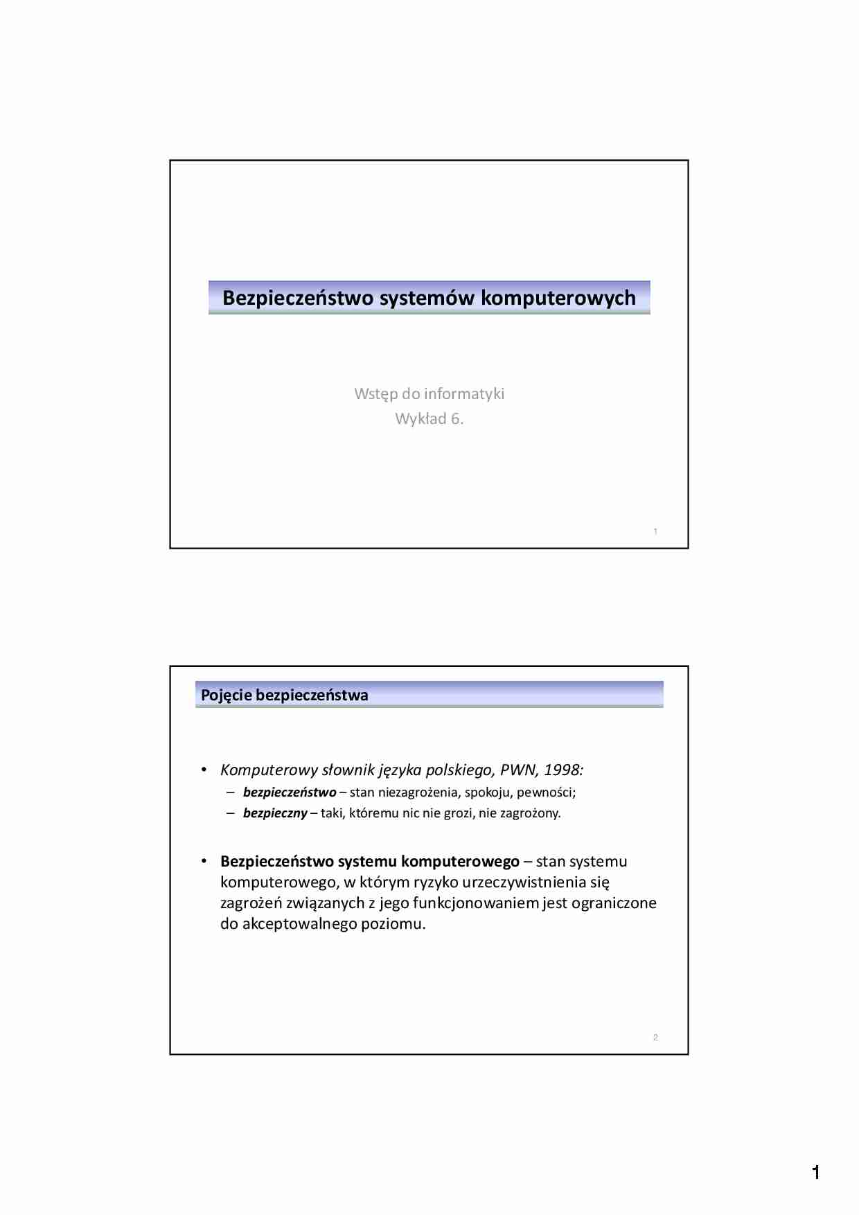 Bezpieczeństwo systemów komputerowych - strona 1