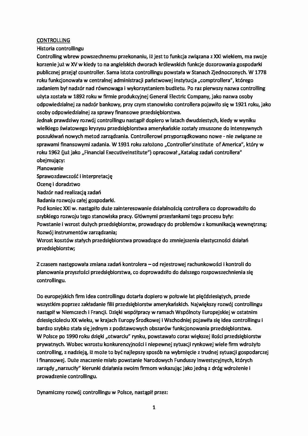 Controlling: historia, definicje,  - strona 1