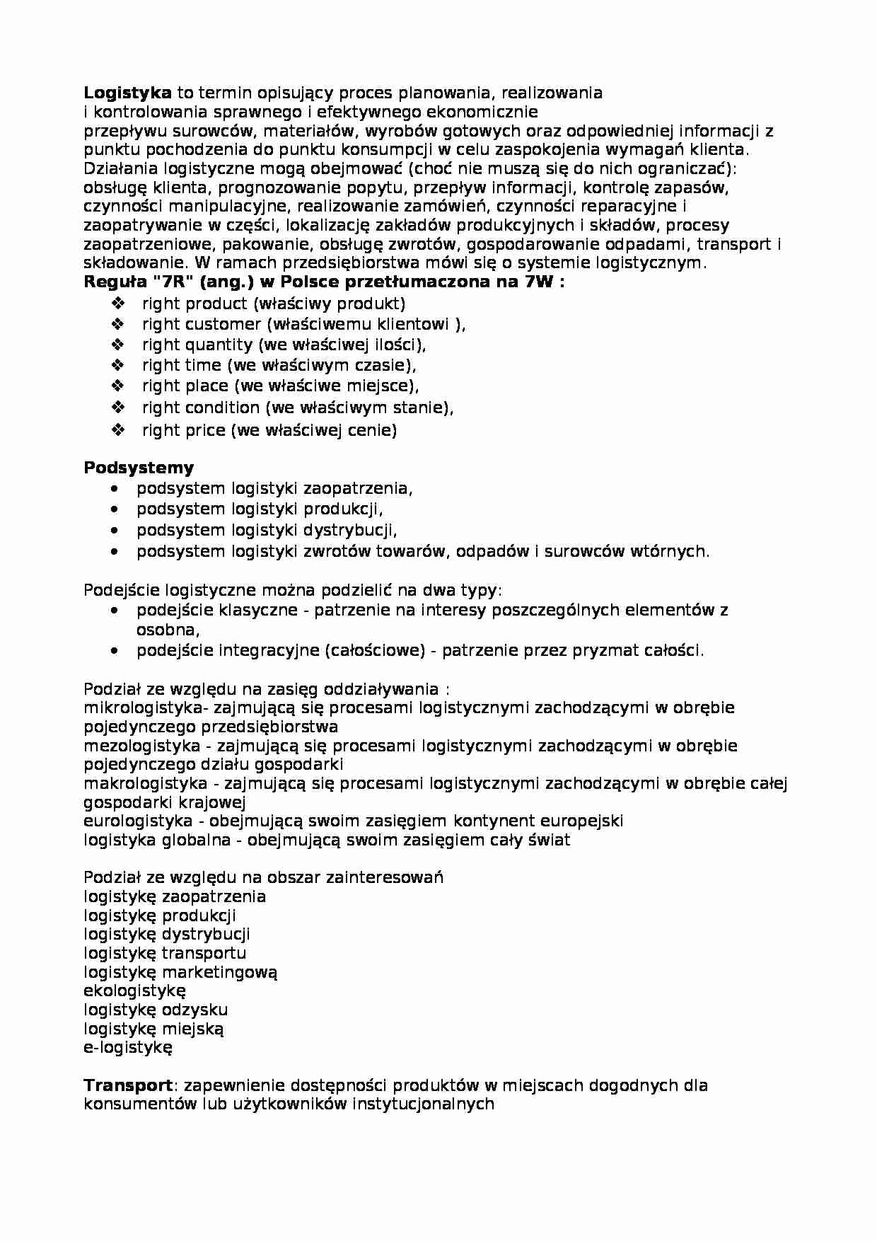 Logistyka jako proces planowania - strona 1
