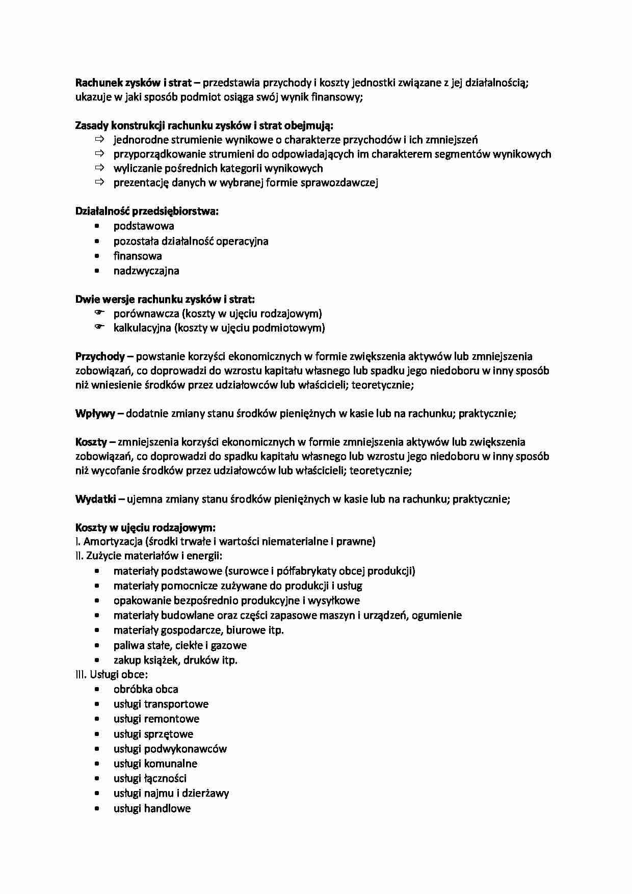 Rachunek zysków i strat - Koszty w ujęciu funkcjonalno- kalkulacyjnym - strona 1
