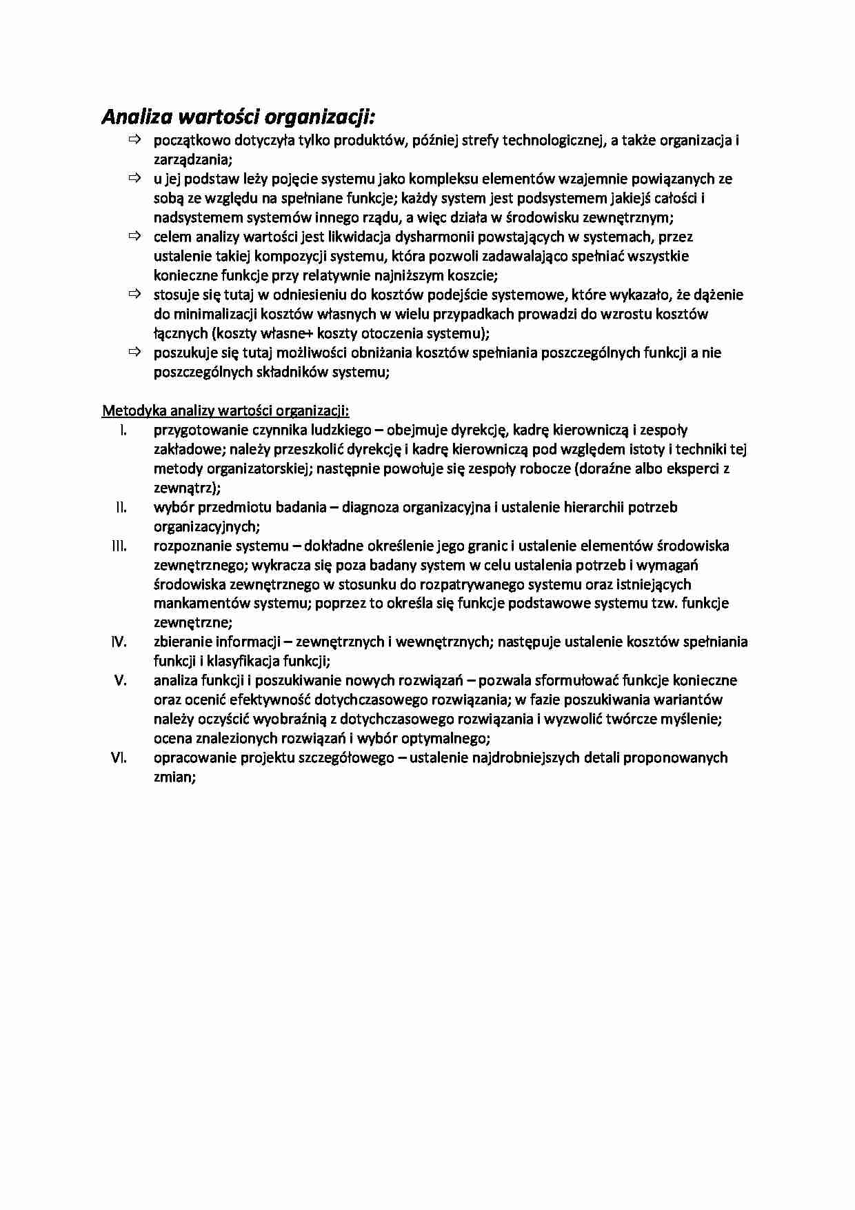 Analiza wartości organizacji i style kierowania - Istota - strona 1