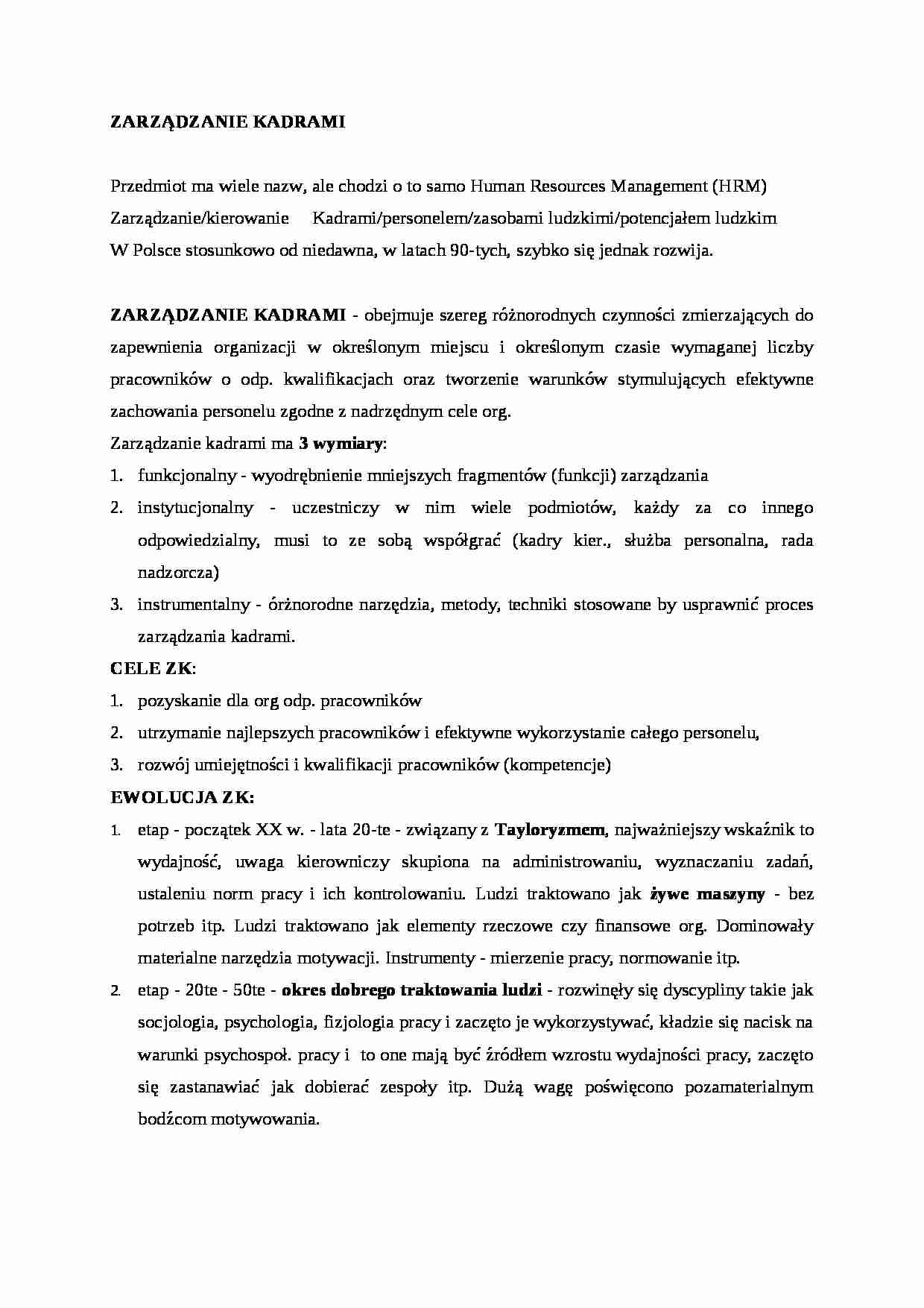 zarządzanie zasobami ludzkimi opracowanie - strona 1