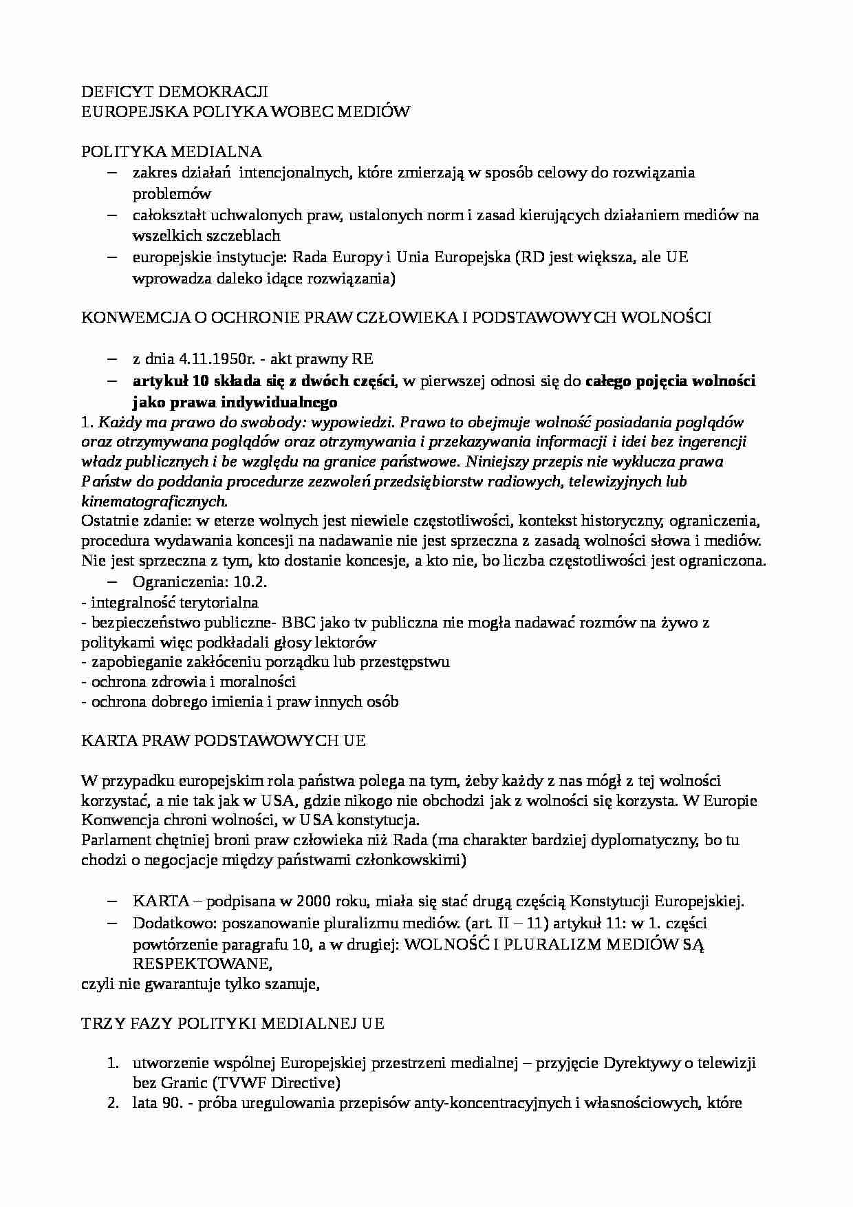 deficyt demokracji,europejska polityka wobec mediów - dyrektywa - strona 1