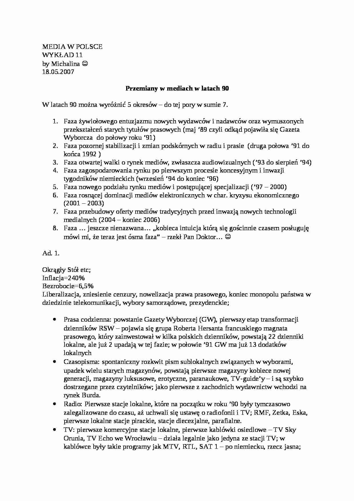 Przemiany w mediach w latach 90 - Gazeta Wyborcza - strona 1