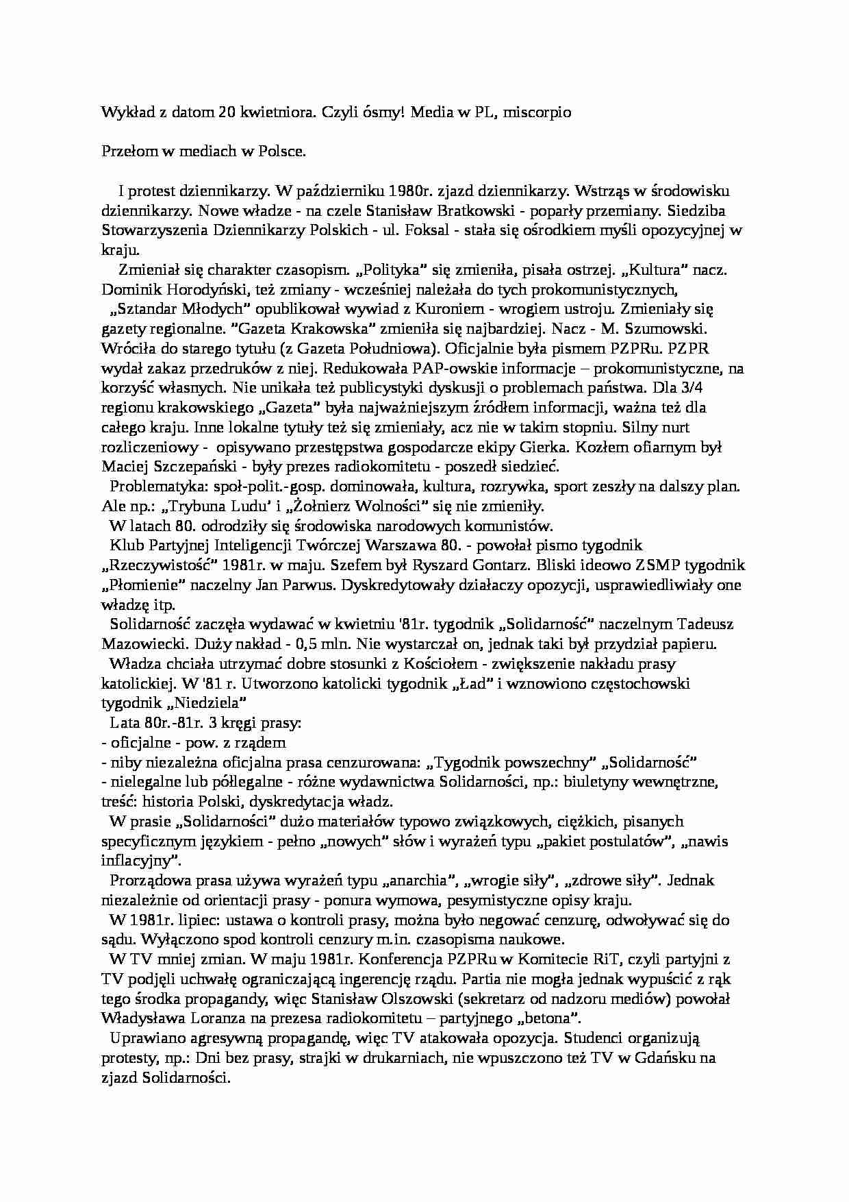 Przełom w mediach w Polsce lata 80 - strona 1