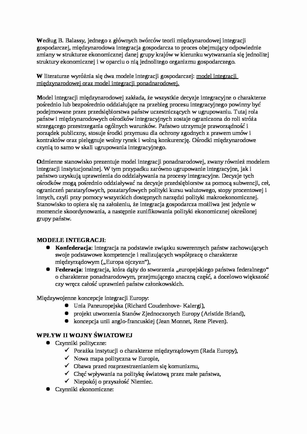 Integracja Europejska - Model integracji międzynarodowej  - strona 1