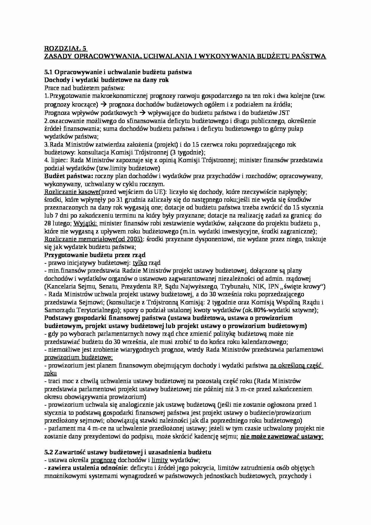ZASADY OPRACOWYWANIA, UCHWALANIA I WYKONYWANIA BUDŻETU PAŃSTWA - strona 1