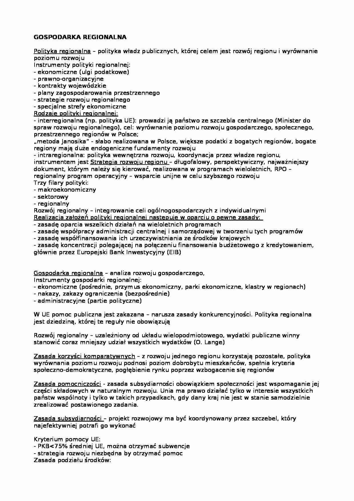 gospodarka regionalna notatki z zajęć - strona 1