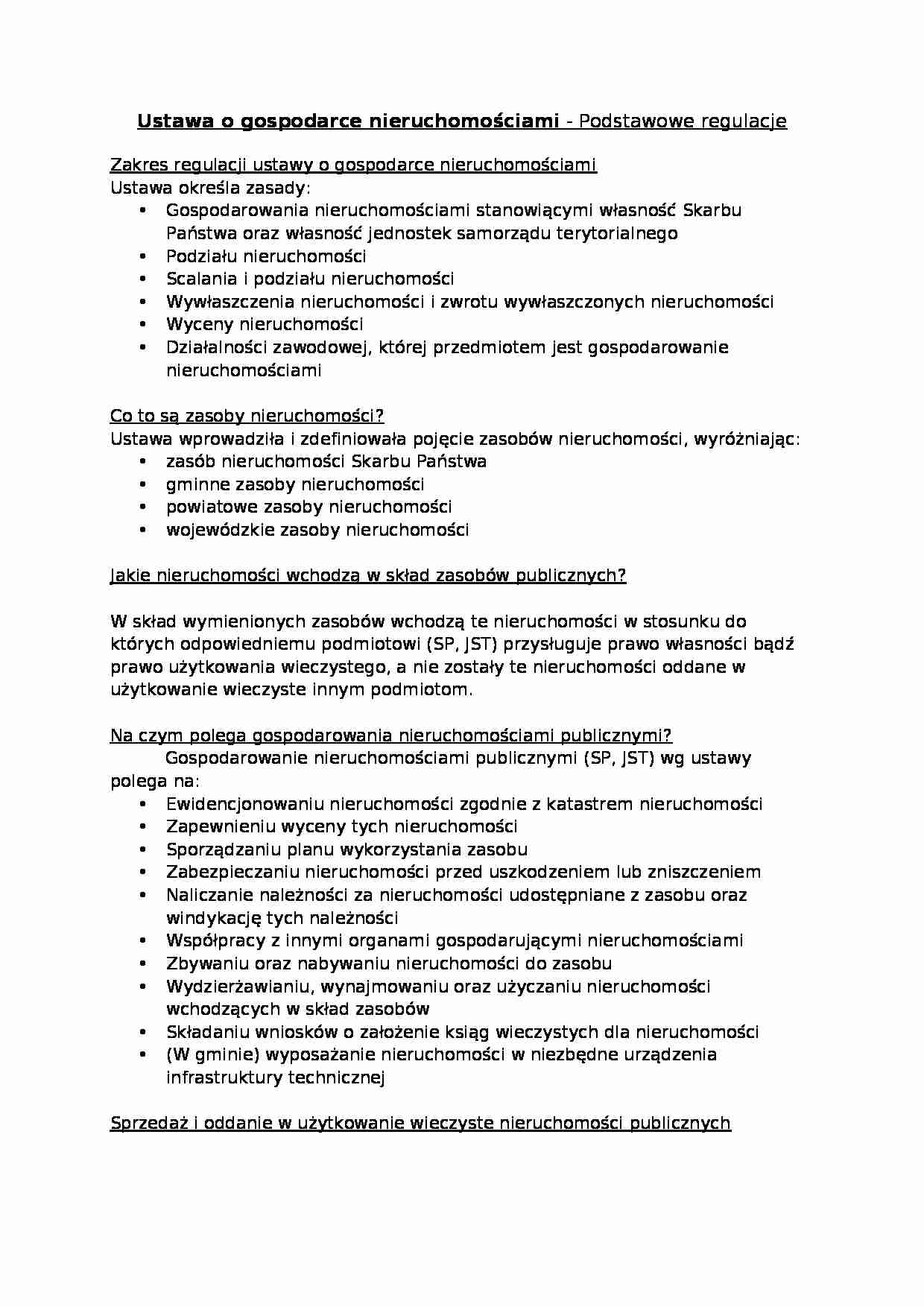 Ustawa o gospodarce nieruchomościami - KONSPEKT - strona 1