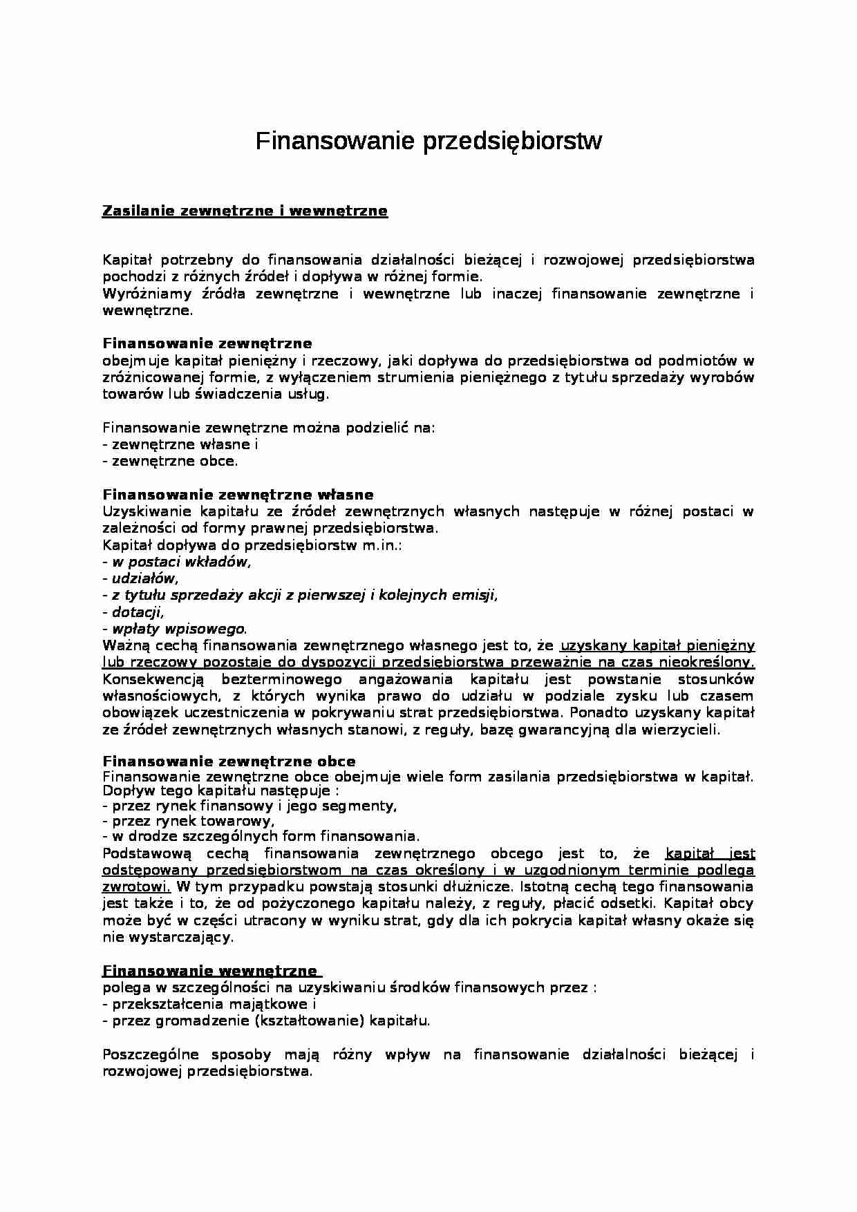 Finanse - Finansowanie przedsiębiorstw - strona 1